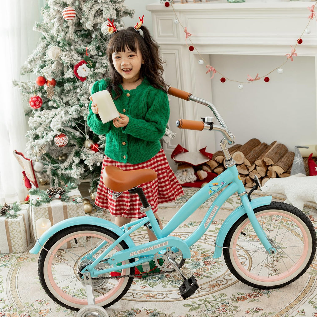 ACEGER Girls Beach Cruiser Bike for Kids 5-13 Years Old, 16' 18' 20' 24' Single Speed Kids Bicycle Included Coaster Brake, Front and Rear Reflectors, 24' 7 Speeds with Dual Brakes