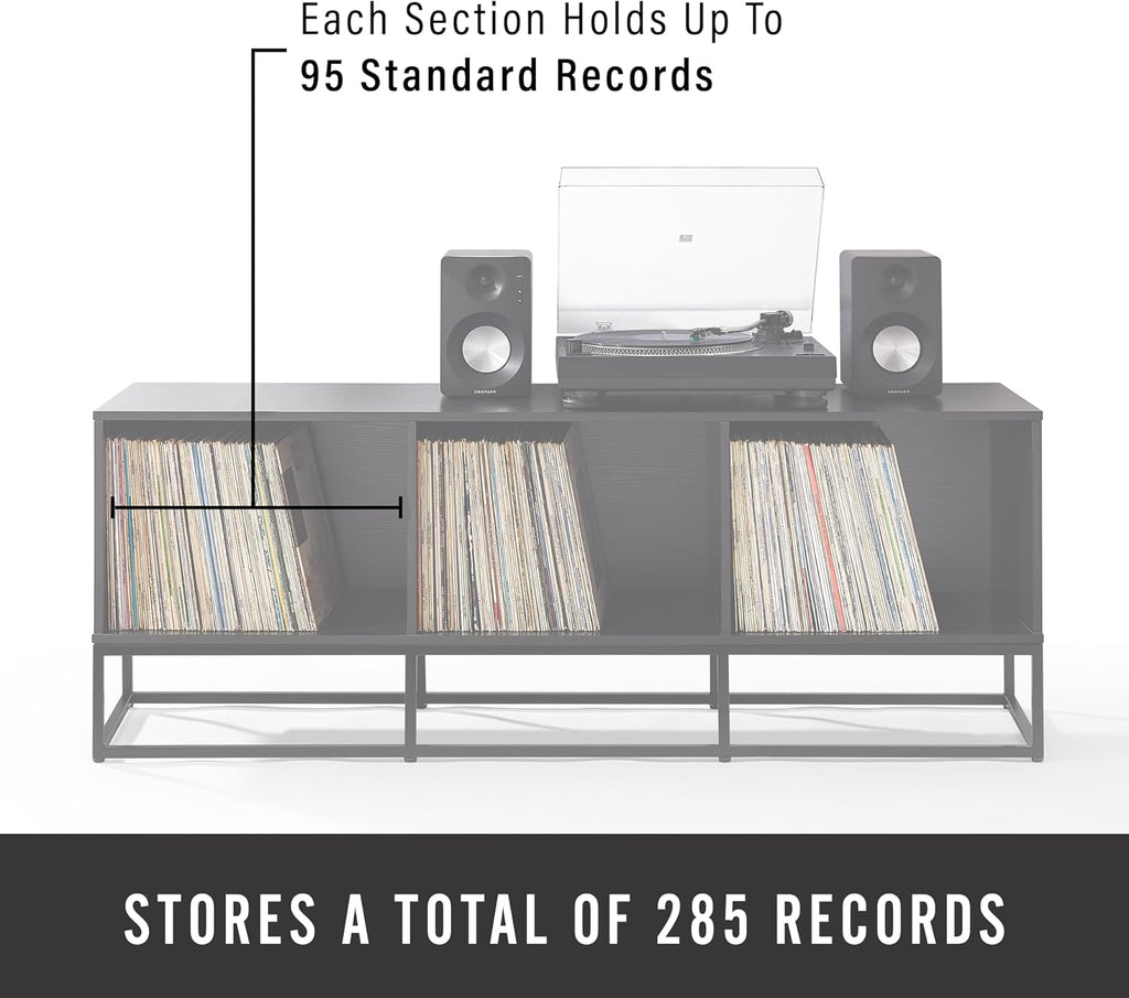 Crosley Furniture Enzo Large Vinyl Record Storage TV Stand and Entertainment Center, Media Console, Black
