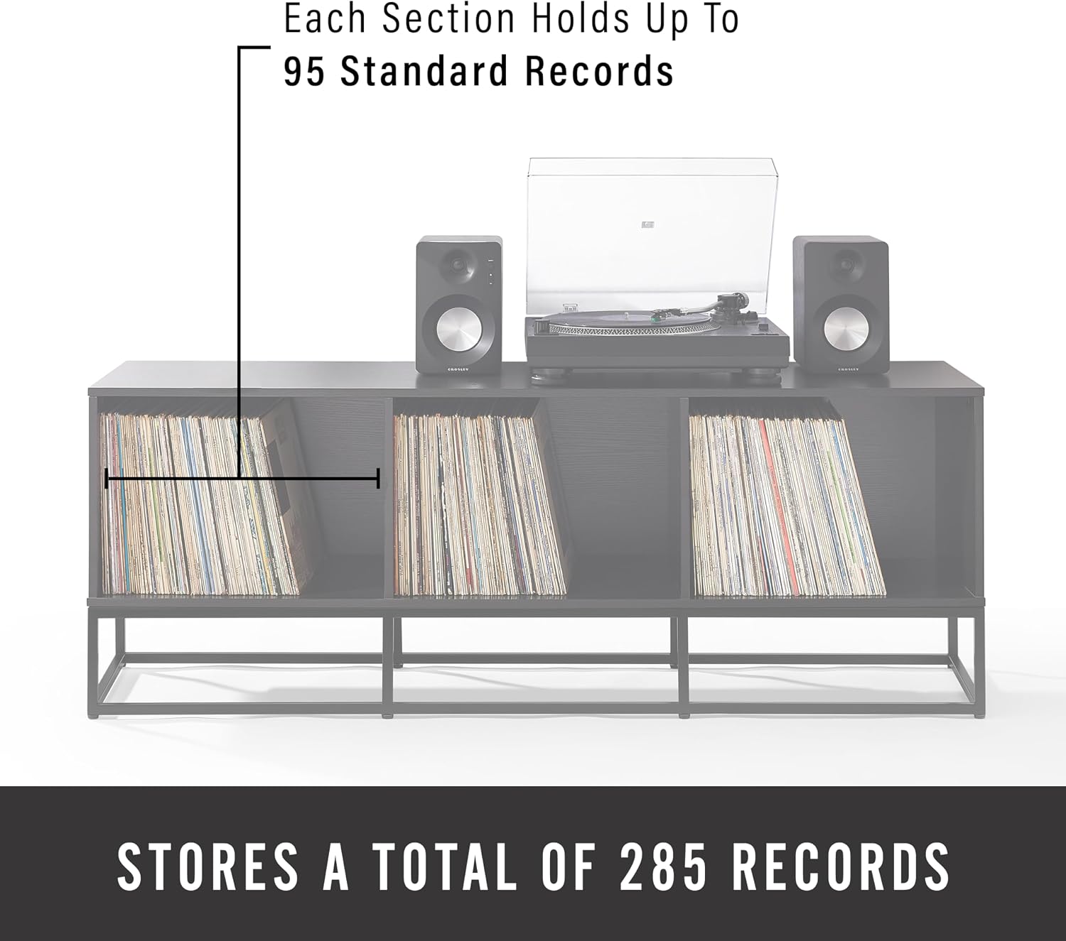 Crosley Furniture Enzo Large Vinyl Record Storage TV Stand and Entertainment Center, Media Console, Black