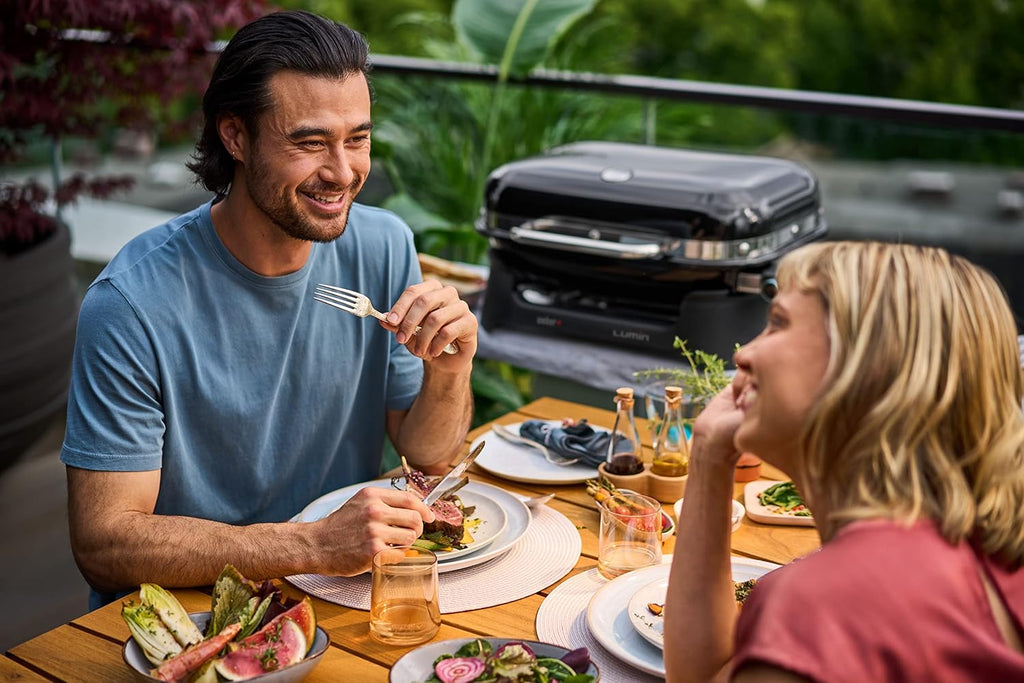 Weber Lumin Portable Electric Grill, Black – High‑Heat Outdoor BBQ Reaching 600°F for Searing, Smoking, Steaming & Warming – Ideal for Samll Spaces & Travel