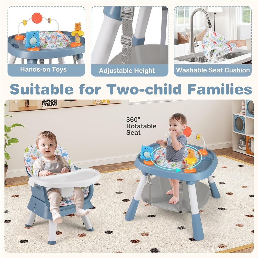 KOTEK 16 in 1 Convertible High Chair, Baby Highchair & Activity Center, Booster Seat, Building Block Table, Toddler Chair with 5-Point Harness, Removable Tray & Cushion (Blue)