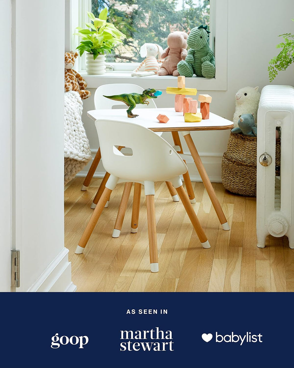 Lalo The Play Kit - Kids Table & Chairs Set with Sustainably Sourced Wood Table & 2 Non-Toxic Bucket Seat Chairs - Safe & Comfortable - Natural/Licorice