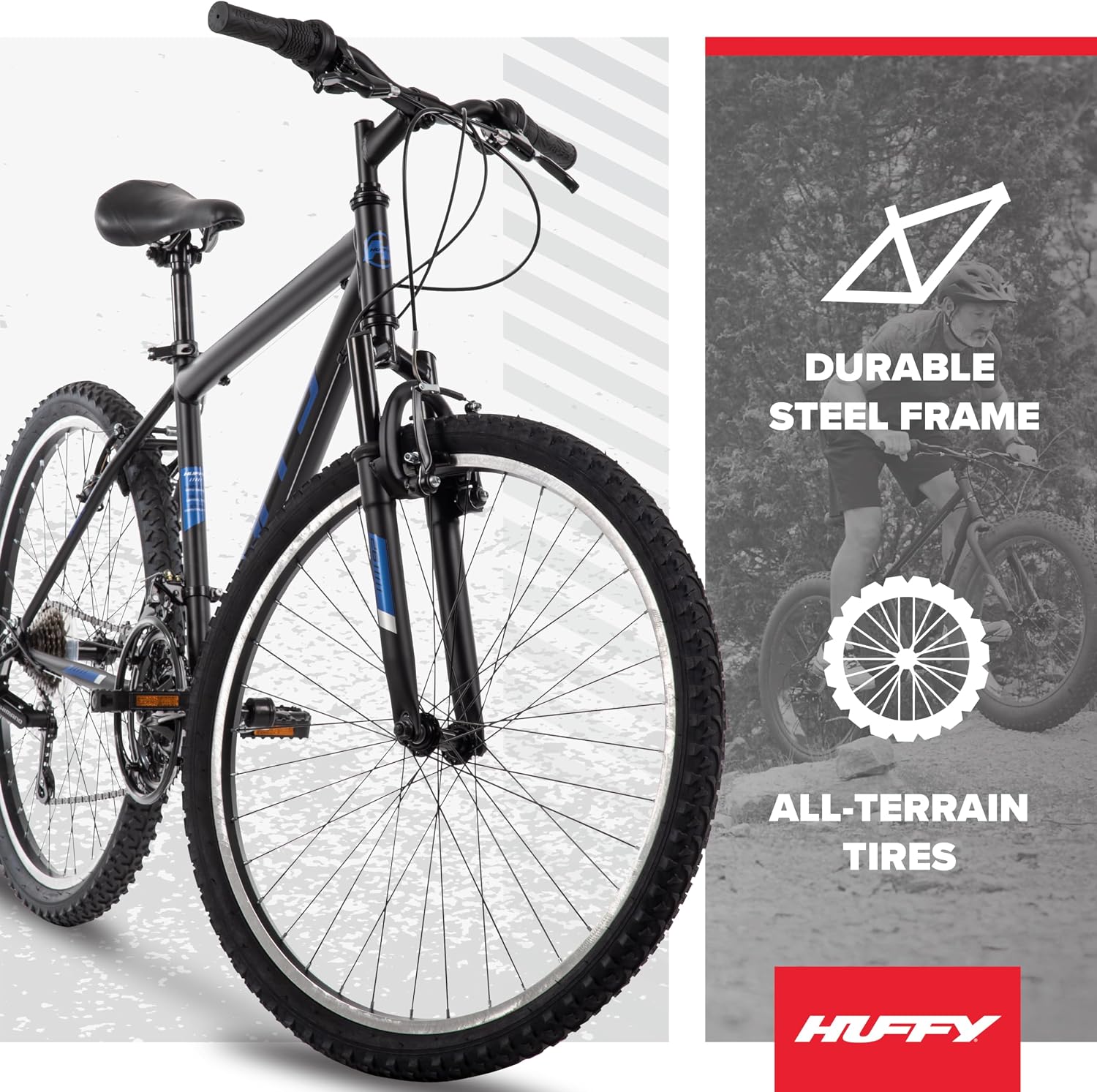 Huffy Stone Mountain Bike for Men and Women, 20'/24'/26', 6-Speed (20') or 21-Speed, Front or Dual Suspension (Varies), Multiple Colors, Adjustable Saddle, Shimano Equipped, All-Terrain Tires