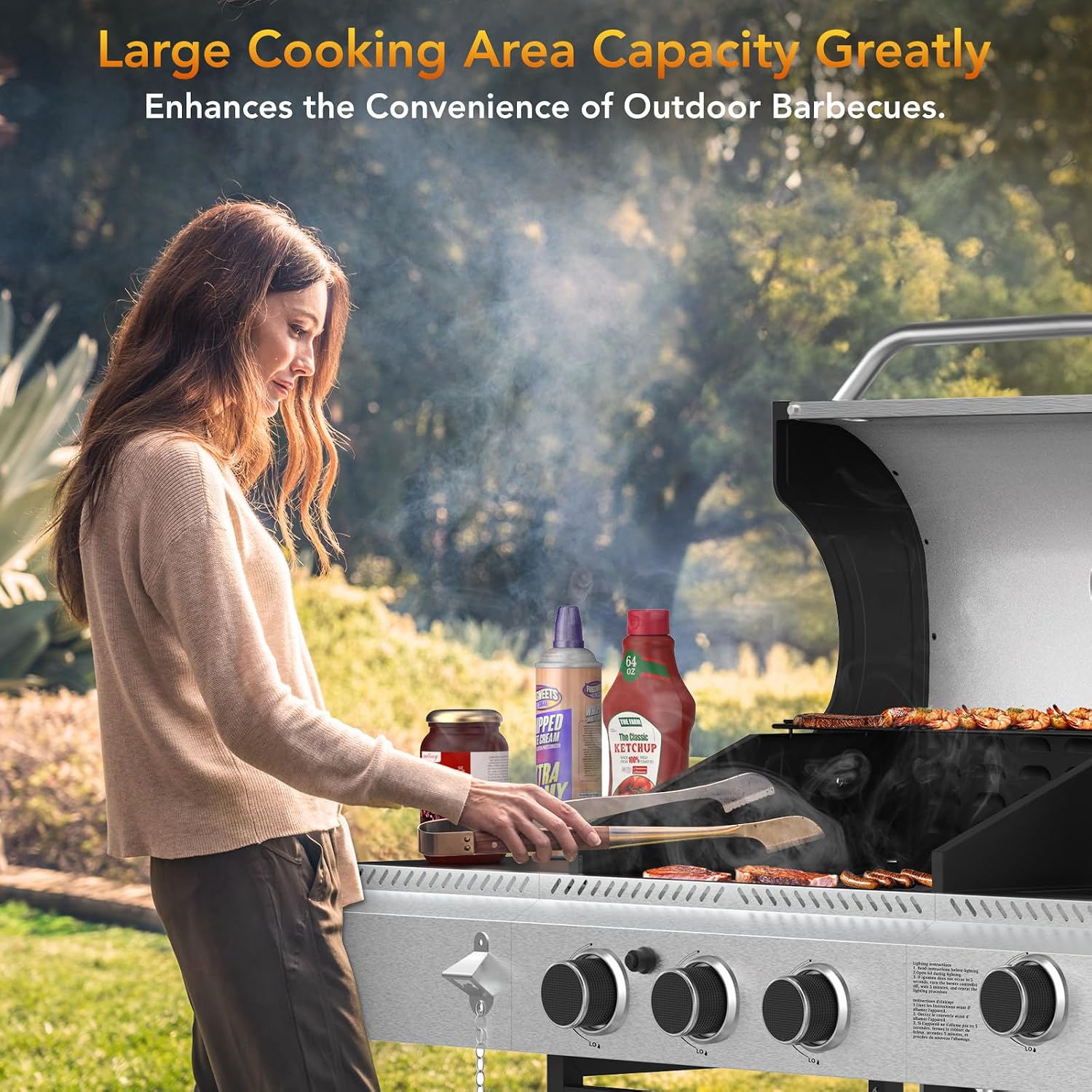 Electactic 3-Burner Propane Gas BBQ Grill with Side Burner,Stainless Steel Grill with Porcelain-Enameled Grates,37000 BTU Barbecue Grill, Suitable for Outdoor Cooking,Camping,Patio Backyard