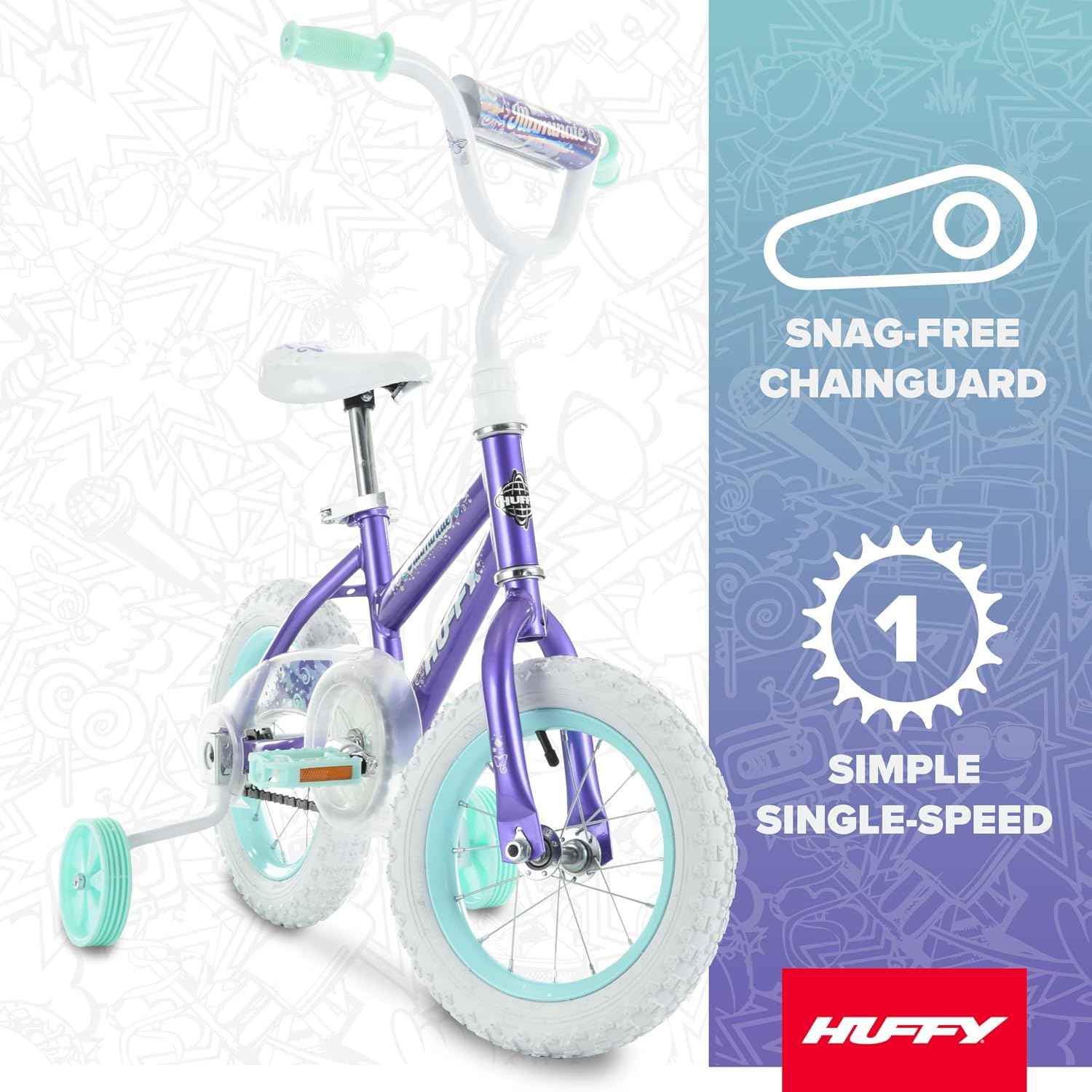 Huffy Illuminate Bike for Girls, 12/16/20 Inch Size Options, Ages 3+ Years Old, Removable Training Wheels (12' and 16' Only), Multiple Color Options, Easy Assembly, Adjustable Seat, Durable