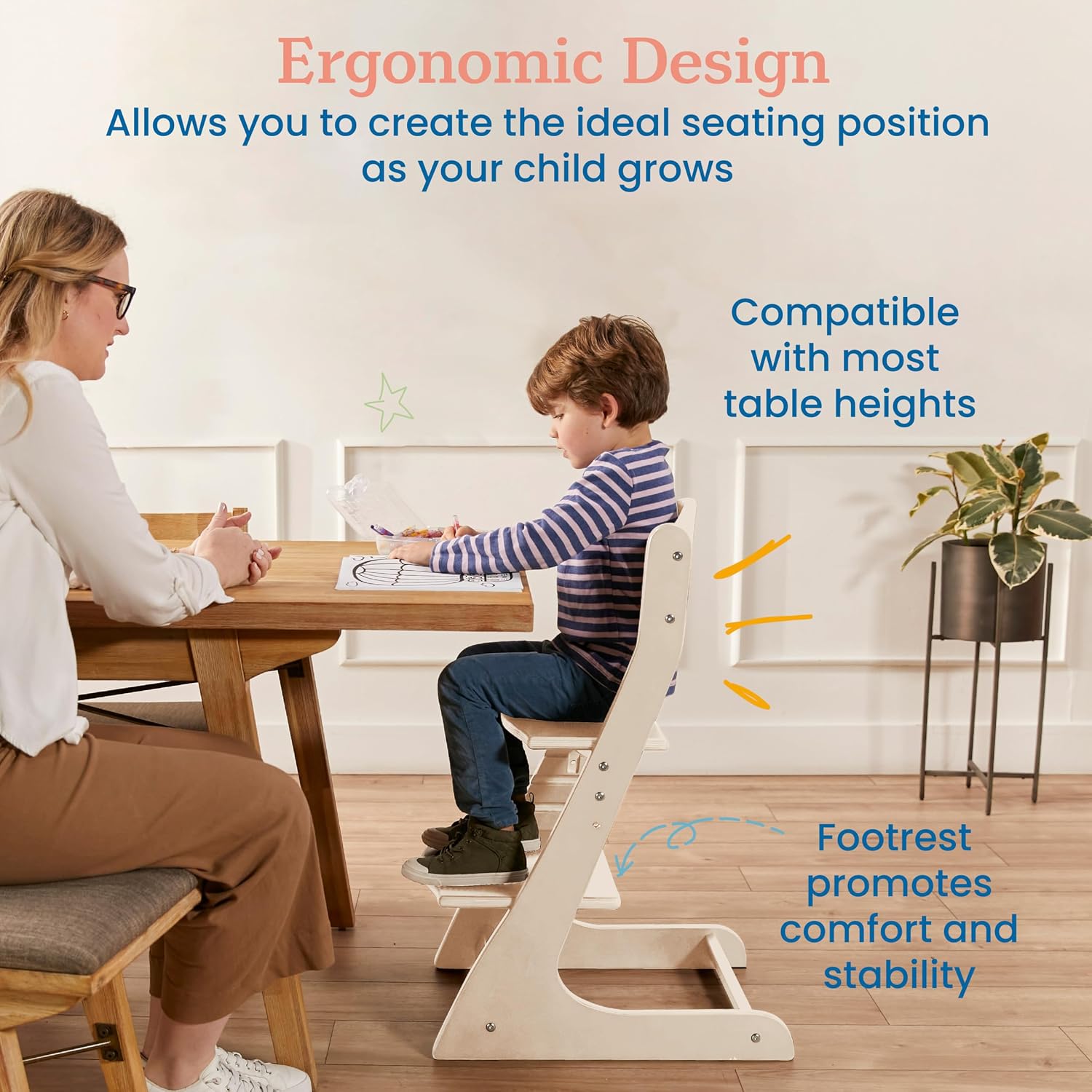 ECR4Kids Grows with Me Chair, Transitional Chair, White Wash