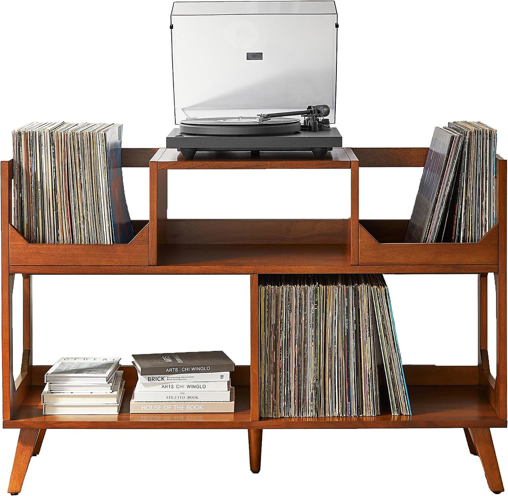 Crosley Furniture Asheville Mid-Century Modern Media Console Record Player Stand, Storage for Vinyl Records, Large, Walnut