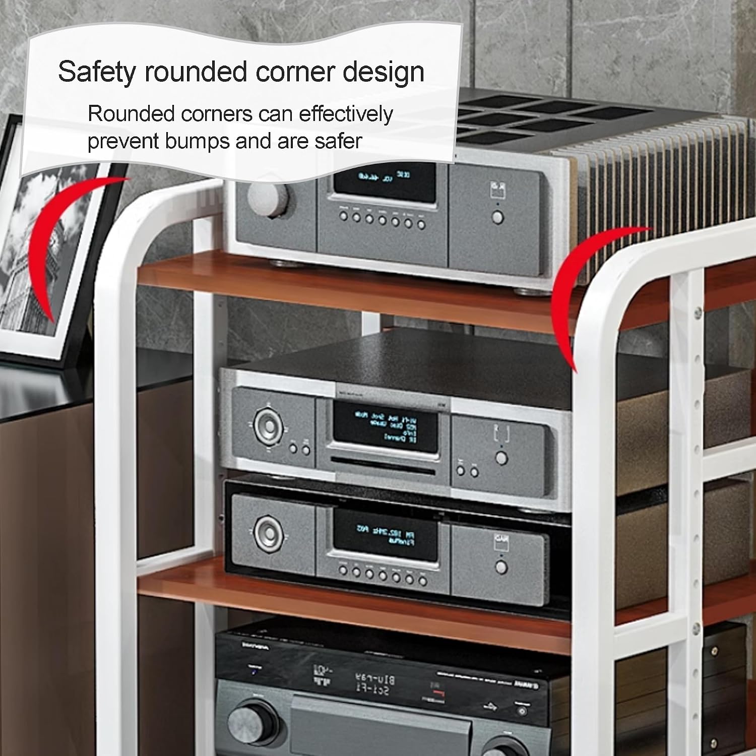 AV Media Stand - Audio Video Shelving Rack with Wheels, Open Storage for Stereo Equipment, Media Console for Home, Office, Theater & Recording Room (Black, 50x42.5x90cm)