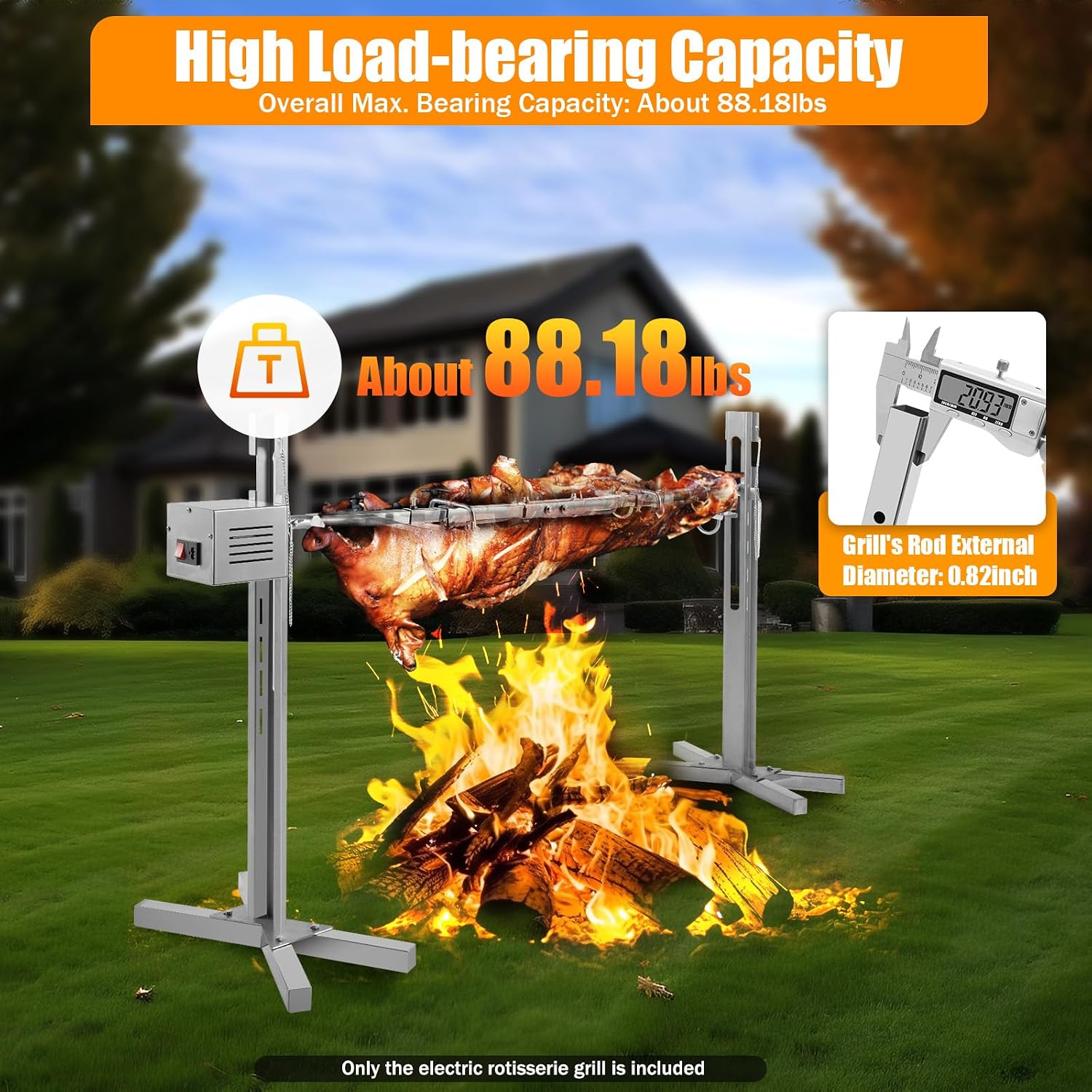 53' Electric BBQ Rotisserie Grill Kit, Rotisserie Kit for Grill with Automatic Rotisserie Motor, Pig Spit Rotisserie Grill, Height Adjustable Stainless Steel Roaster Stand for Roasting Pig Lamb