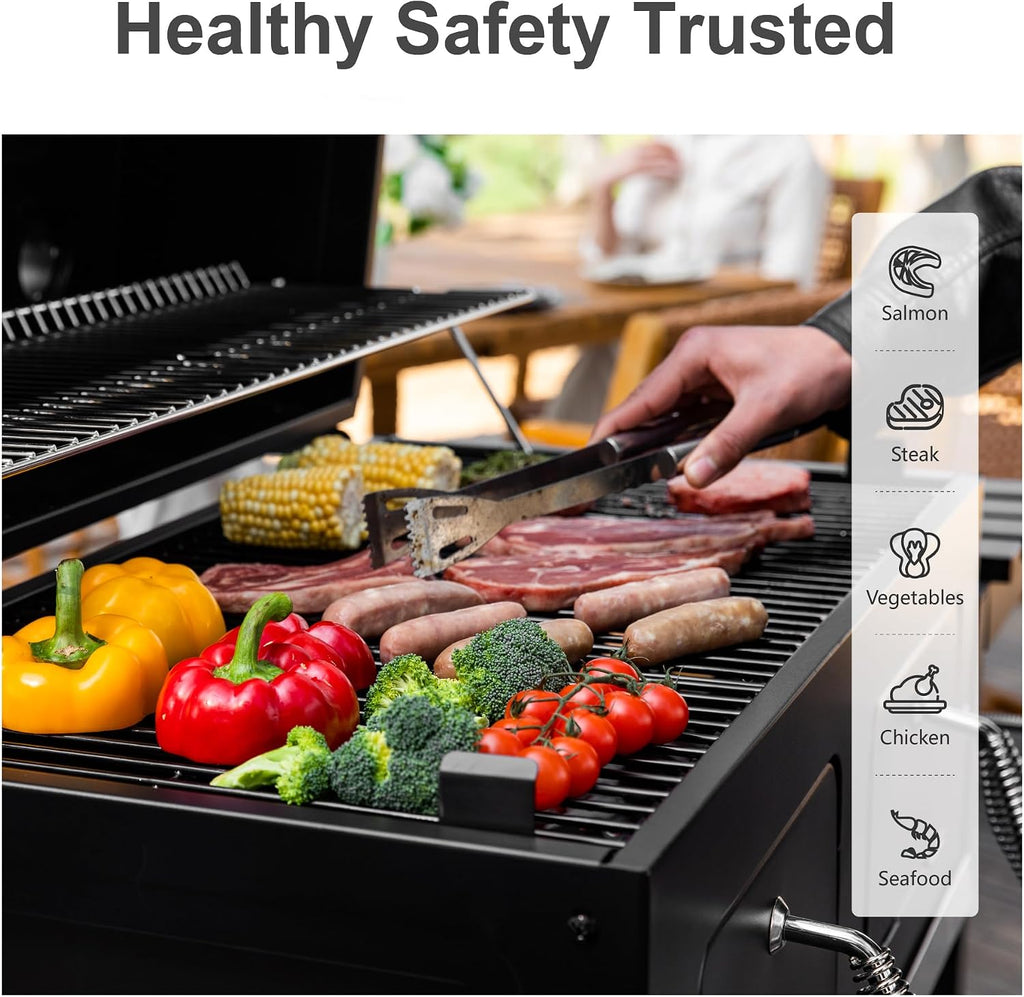 34-Inch Barrel Charcoal Grill with Side Tables, 794 Square Inches Cooking Space, Large Charcoal BBQ Grill with 2 Height-Adjustable Charcoal Pans for Outdoor Backyard Patio Picnic Parties Camping