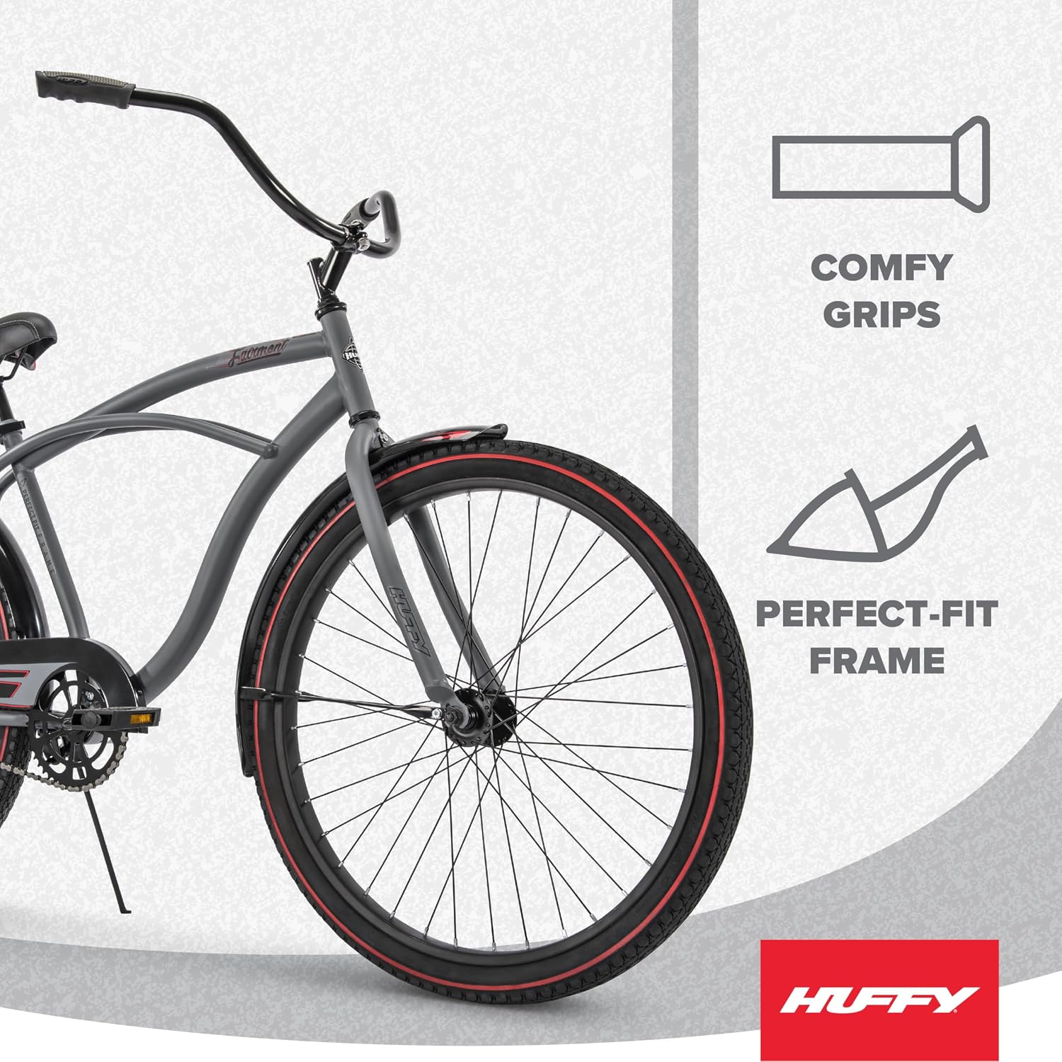 Huffy Cruiser Bike, Fairmont or Woodhaven Model, 20/24/26 Inch Sizes, Perfect for Casual Rides, Ergonomic Design, Rear Rack and Basket on Woodhaven Model, Simple Coaster Brakes, Multiple Color Options