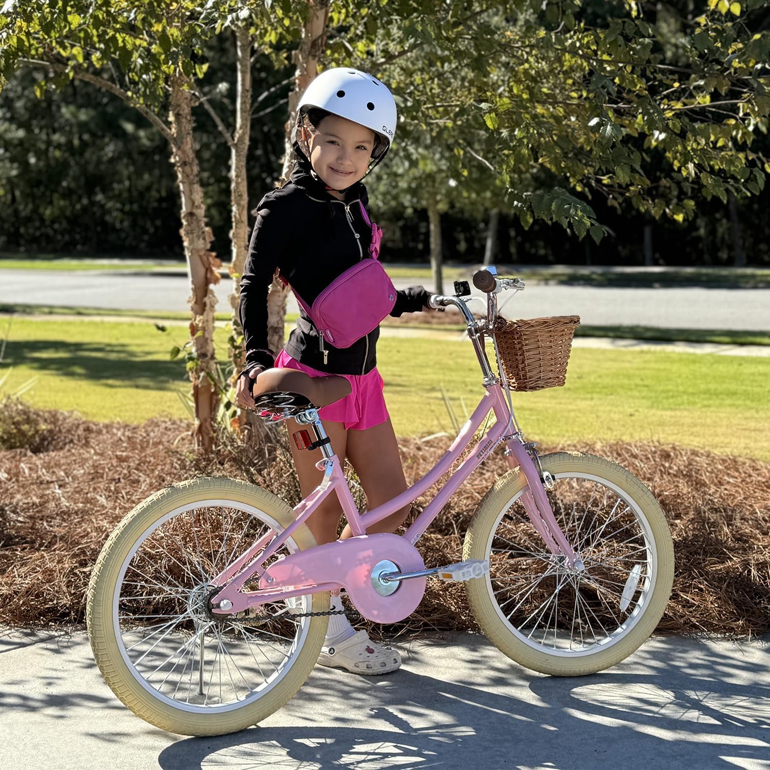 Petimini Vintage Kids Bike for Girls, 12–20 Inch Classic Bicycle with Wicker Basket & Bell, High Tensile Steel Frame, Training Wheels (12–18'), 85% Pre-Assembled, Retro Bike for Outdoor Riding