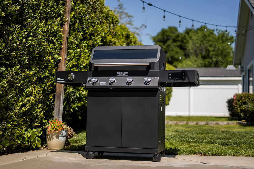Monument Grills Denali Series, 4+1 Liquid Propane Gas Smart BBQ Grill, 4 Burners & 1 Side Burner Denali 425 with Smart Technology and Knob Controls, Black