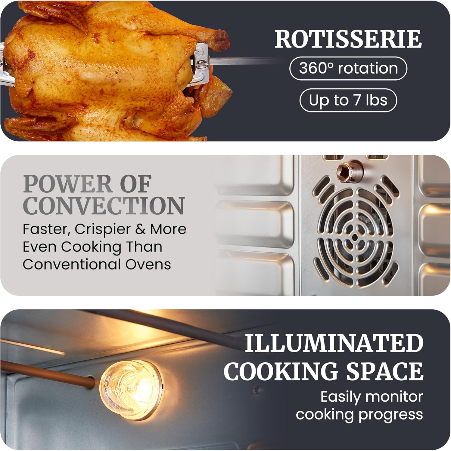 Elite Gourmet ETO4510B# French Door 47.5Qt, 18-Slice Convection Oven 4-Control Knobs, Bake Broil Toast Rotisserie Keep Warm, Includes 2 x 12' Pizza Racks, Stainless Steel