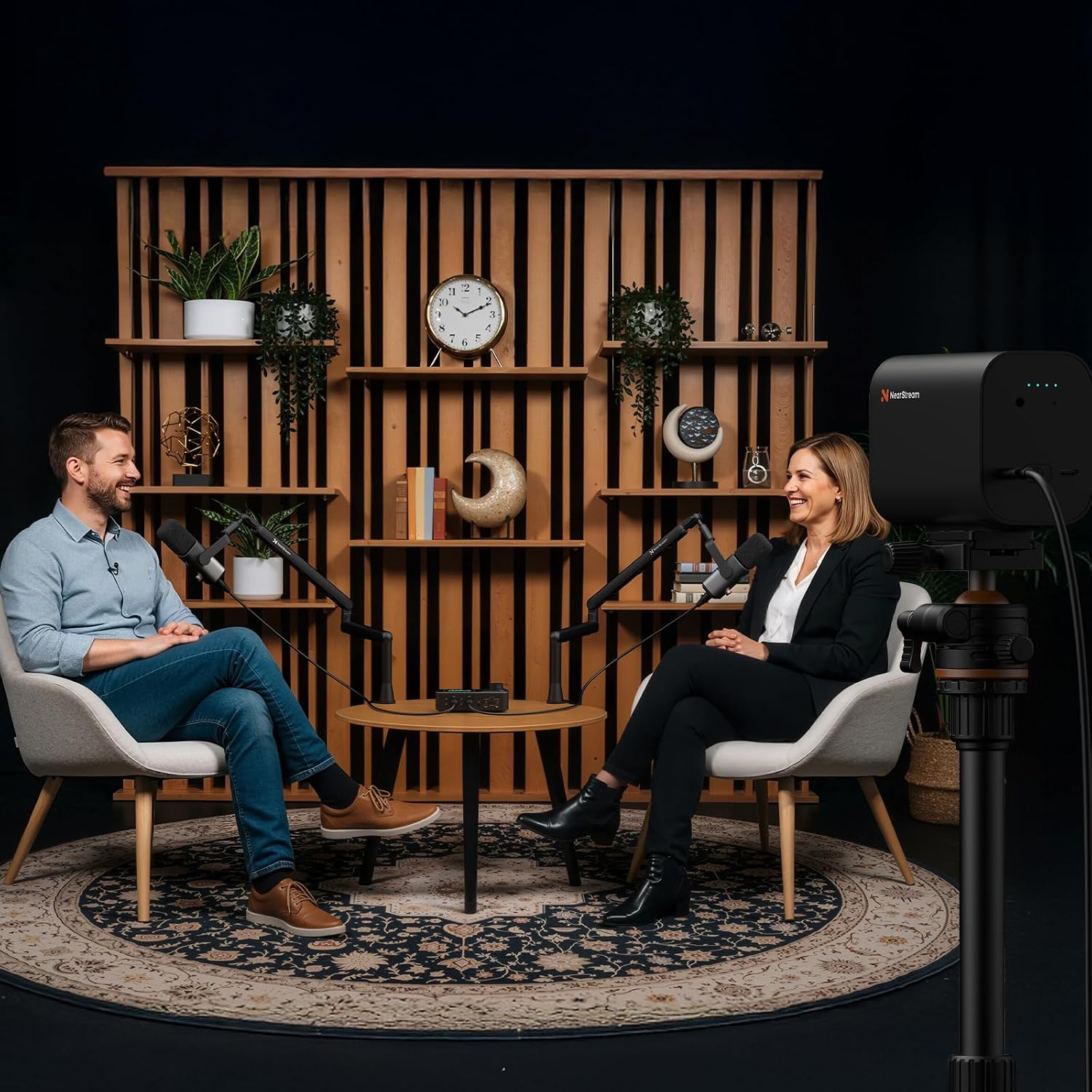 NearStream PodPro Duo Podcast Equipment Bundle for 2 (2 VM20 Streaming Camera, 2 AM25X Microphone, 2 ST20 Mic Boom Arm, 1 AMIX40U Audio Mixer, 2 Camera Tripod and 2 XLR Cables)