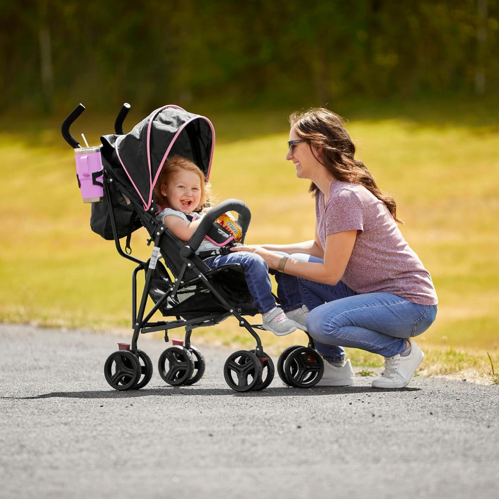 Dream On Me Vista Moonwalk Baby Stroller, Lightweight Travel Umbrella Stroller with Compact Fold, Smooth Ride Wheels, Multi-Position Recline, Spacious Storage Basket with Cup Holder, Pink
