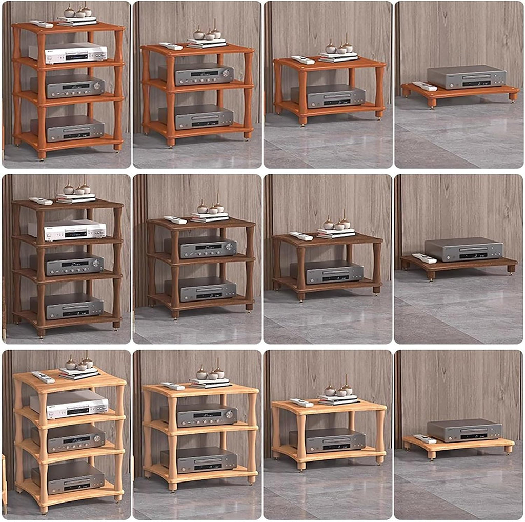 Audio Rack/Record Player Stand with Shock Absorbing Feet, Wooden Stereo Cabinet Media Stand Corner Shelf, TV Box/WiFi Router/Audio Equipment Organizer