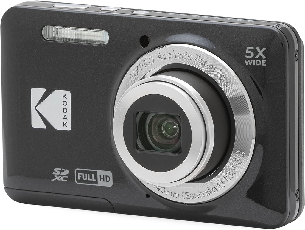 Kodak PIXPRO FZ55-BK 16MP CMOS Sensor Digital Camera 5X Optical Zoom 28mm Wide Angle 1080P Full HD Video 2.7' LCD Vlogging Camera (Black)
