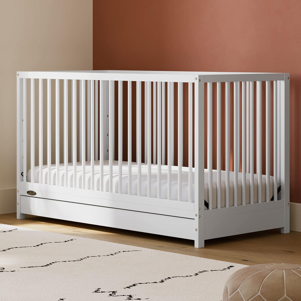 Graco Teddi 5-in-1 Convertible Crib with Drawer – GREENGUARD Gold Certified, Full-Size Nursery Storage Drawer, Baby Crib Converts to Toddler Bed, Daybed and Full-Size Bed (White)