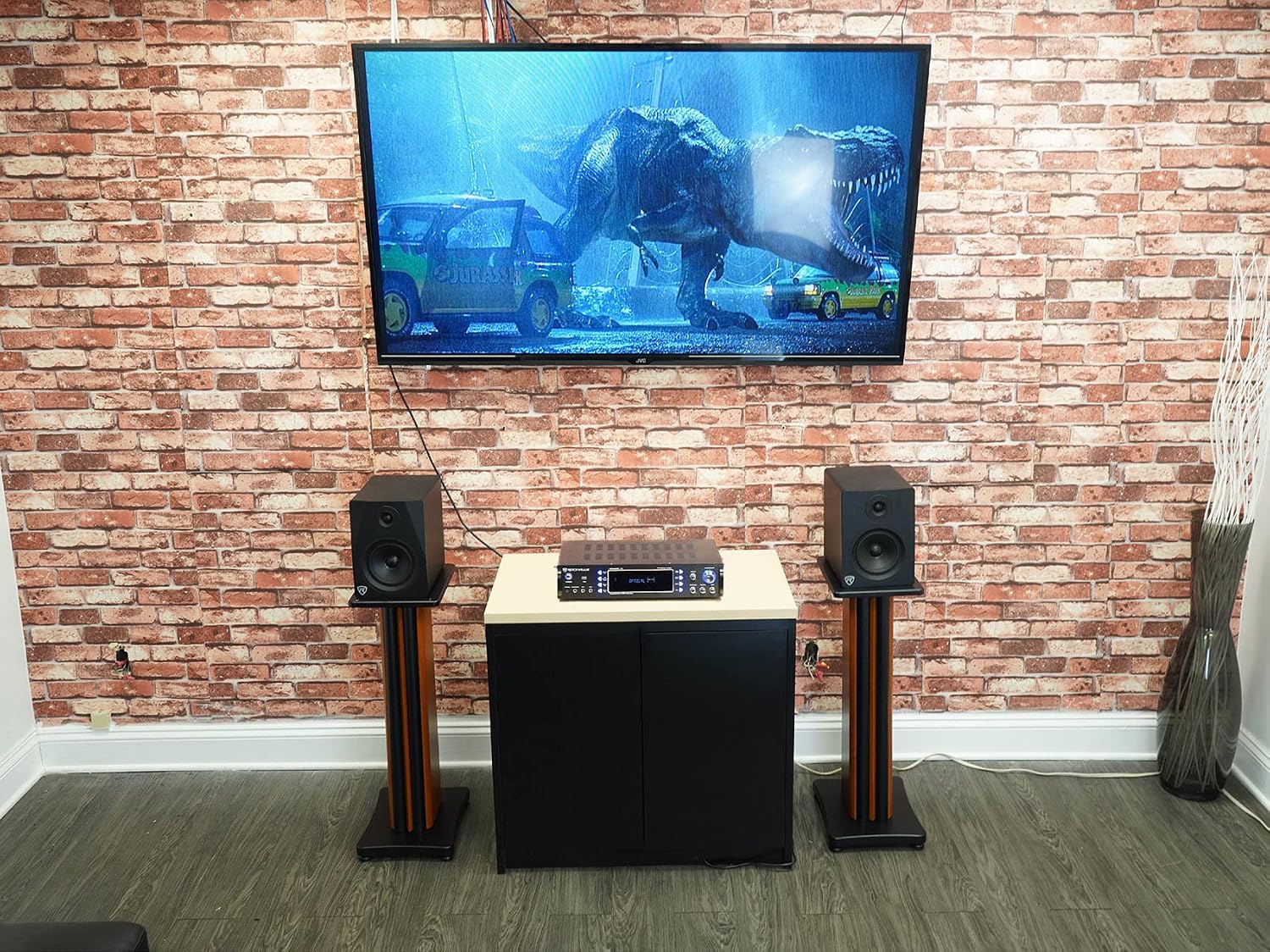 Rockville Pair SS28C 28' Speaker Stands, 100Lbs Capacity, Solid MDF Wood, Classic Wood-Grain Finish, Dual Platforms, Spikes and Pads, for Home Audio and Studio Monitors