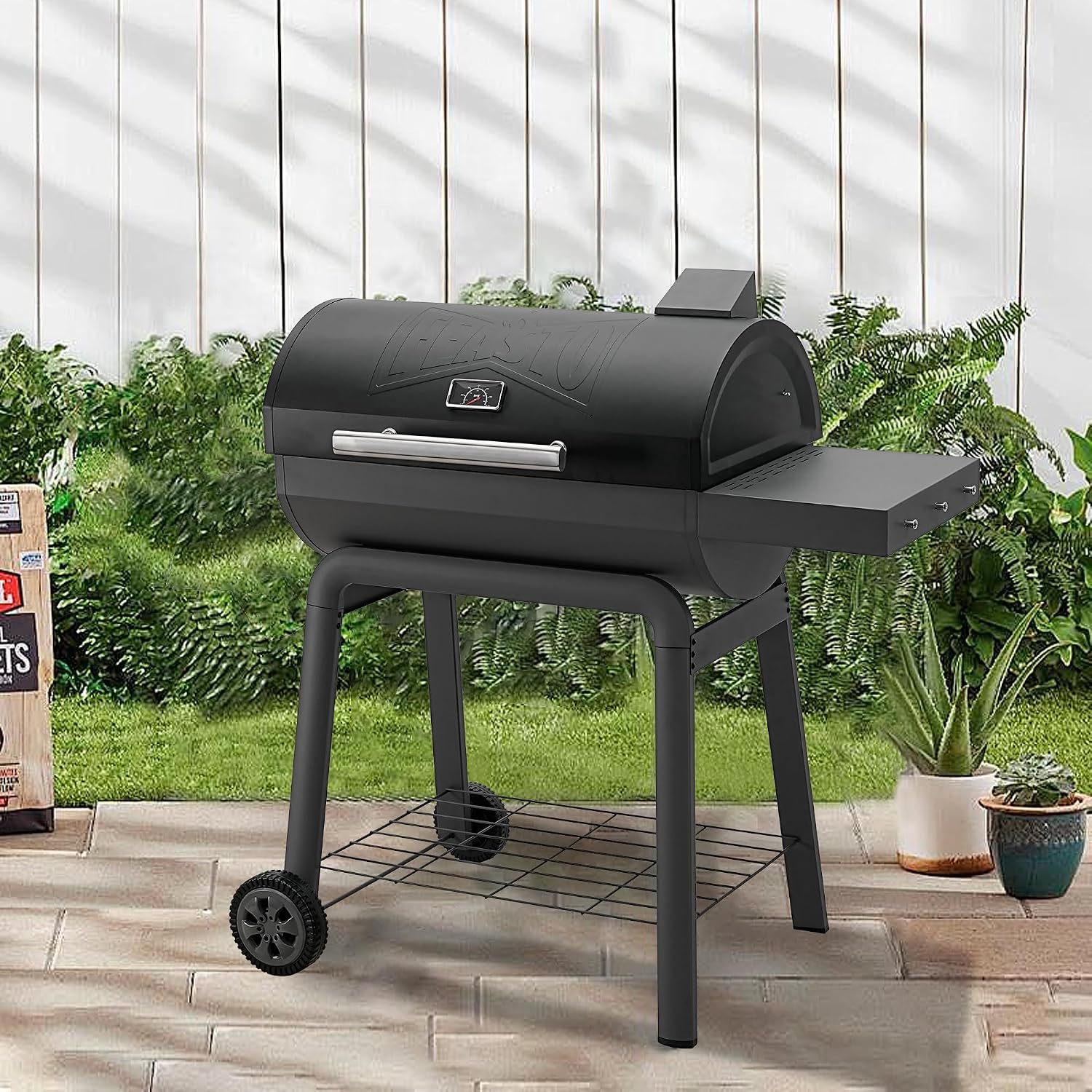 Feasto Heavy-Duty 30-Inch Charcoal Grill with Side Table & 647 Sq. In Cooking Area, Outdoor BBQ Grill for Outdoor Barbecue in Backyard, Patio and Parties, Grey