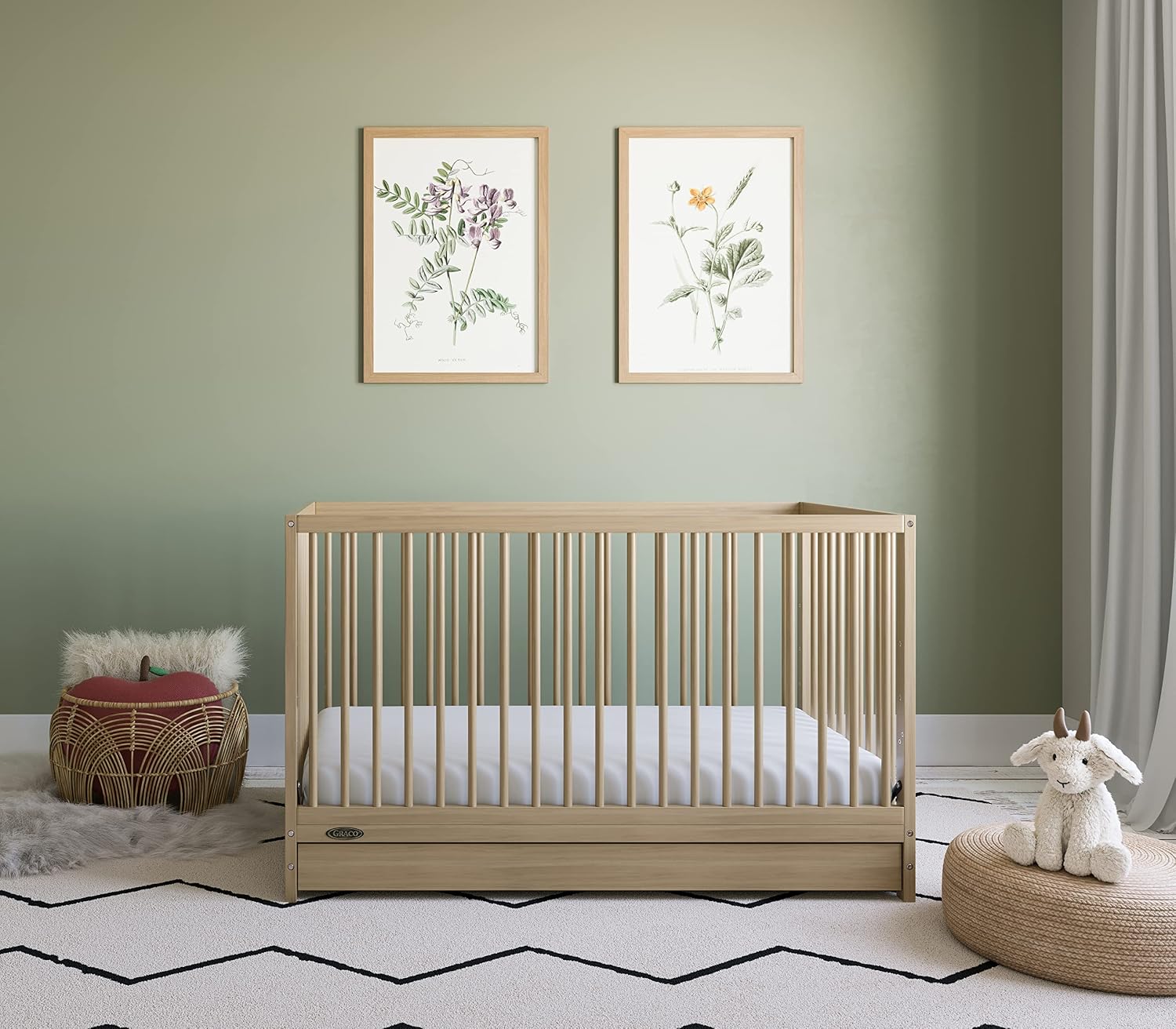 Graco Teddi 5-in-1 Convertible Crib with Drawer – GREENGUARD Gold Certified, Full-Size Nursery Storage Drawer, Baby Crib Converts to Toddler Bed, Daybed and Full-Size Bed (Driftwood)