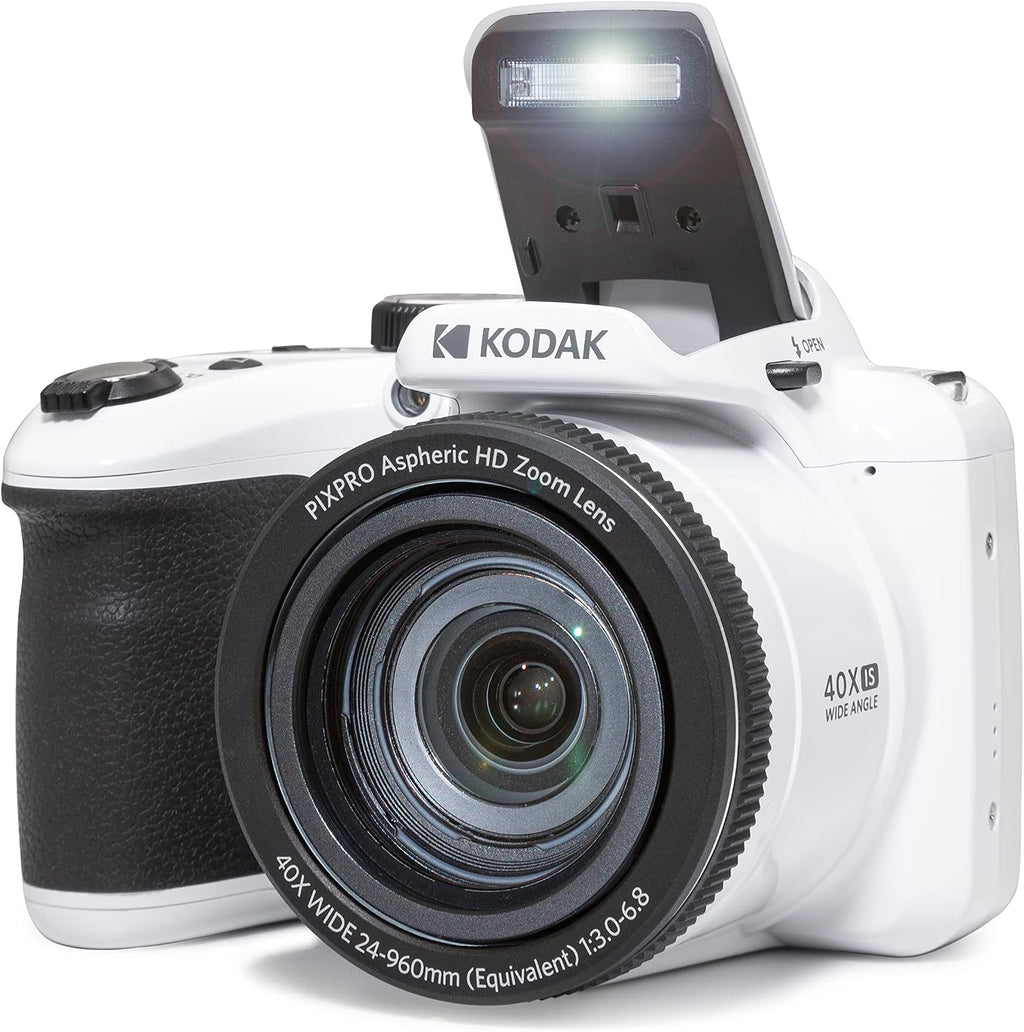 Kodak PIXPRO AZ405-WH 20MP Digital Camera 40X Optical Zoom 24mm Wide Angle Lens Optical Image Stabilization 1080P Full HD Video 3' LCD Vlogging Camera (White), Full Frame