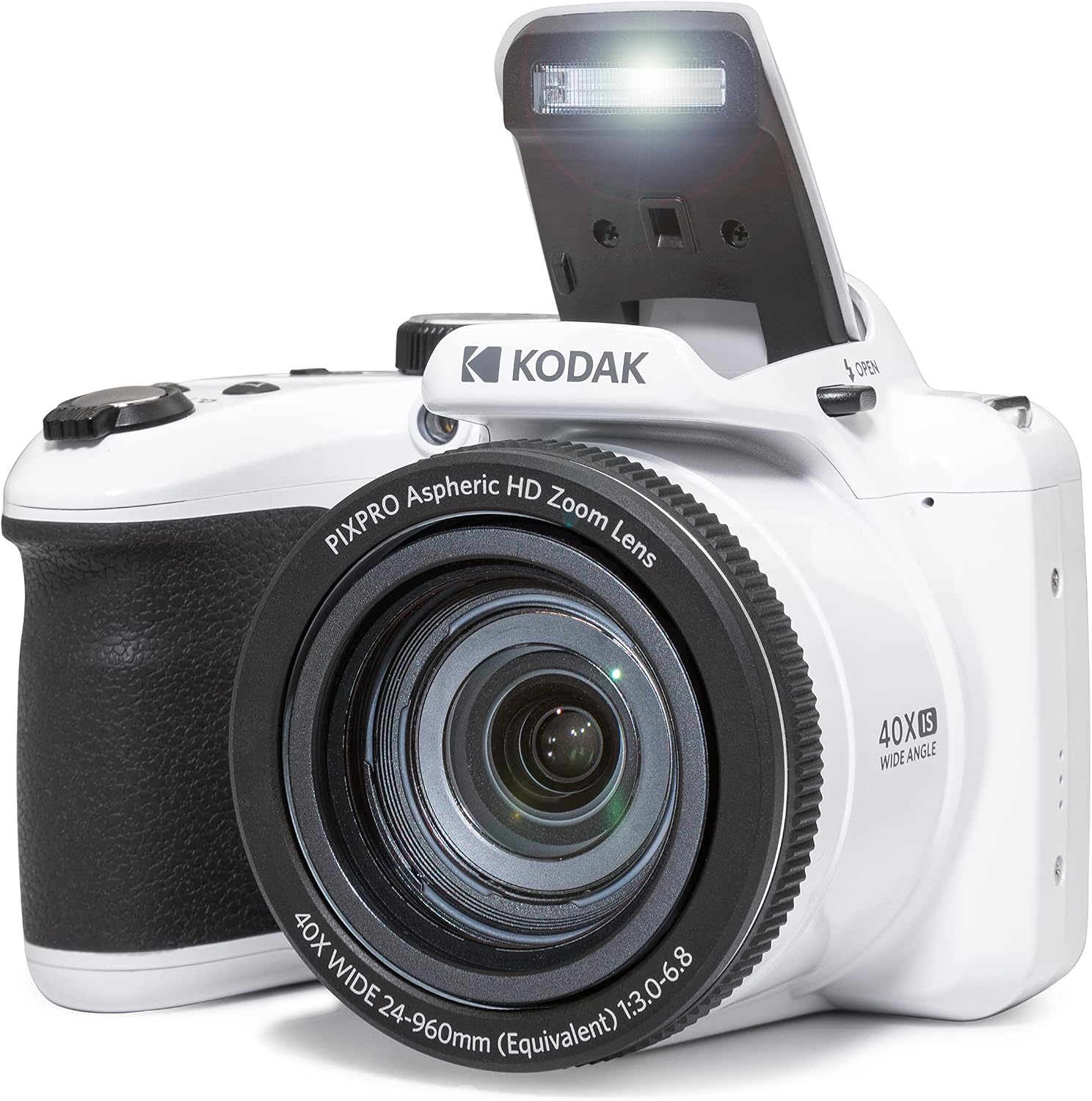 Kodak PIXPRO AZ405-WH 20MP Digital Camera 40X Optical Zoom 24mm Wide Angle Lens Optical Image Stabilization 1080P Full HD Video 3' LCD Vlogging Camera (White), Full Frame
