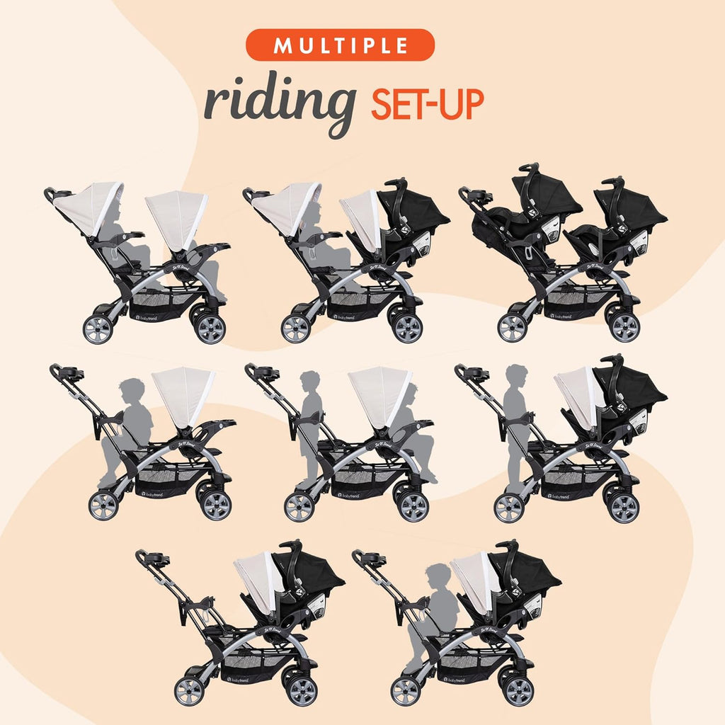 Baby Trend Infant and Toddler Double Stroller & 2 Car Seat Combo, 3 Pc Set, Khaki - Portable and Lightweight Stroller Duo and Car Seat Travel System Tandem