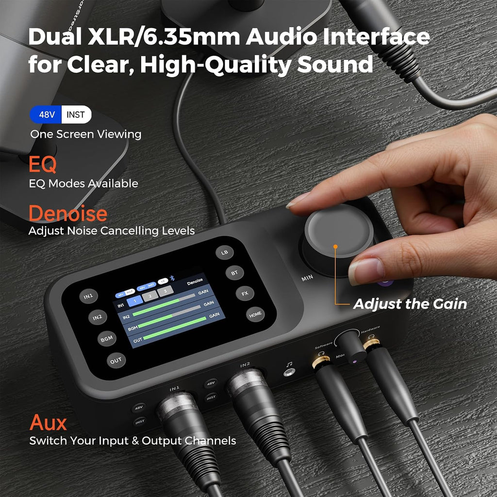 NearStream PodPro Quad Podcast Equipment Bundle for Group Podcast/Sound Creation/Livestream, Audio Setup with 4 Podcast Microphone, 2 Audio Interface, 4 Mic Boom Arm, 4 XLR Microphone Cable