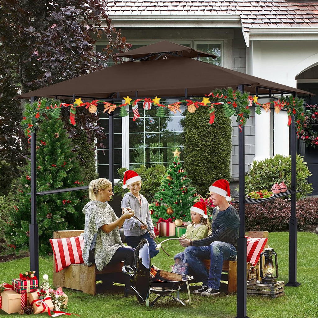 ABCCANOPY 8x5 Grill Gazebo - Outdoor BBQ Canopy Shelter with Led Light for Patio Backyard Grilling (Brown)