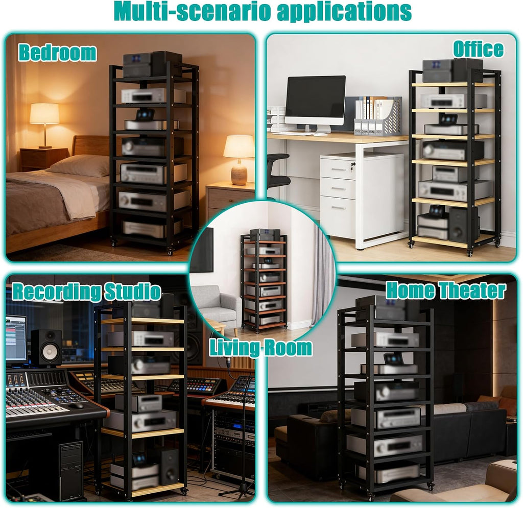Stereo Stands and Racks with Wheels - Modern Stereo Cabinet with Adjustable Shelves for Audio-Video Shelving Unit Storage Equipment - Media Stand Shelf for Living Roo B 4-Tier(B): L23.6×W15.7×H55.1in
