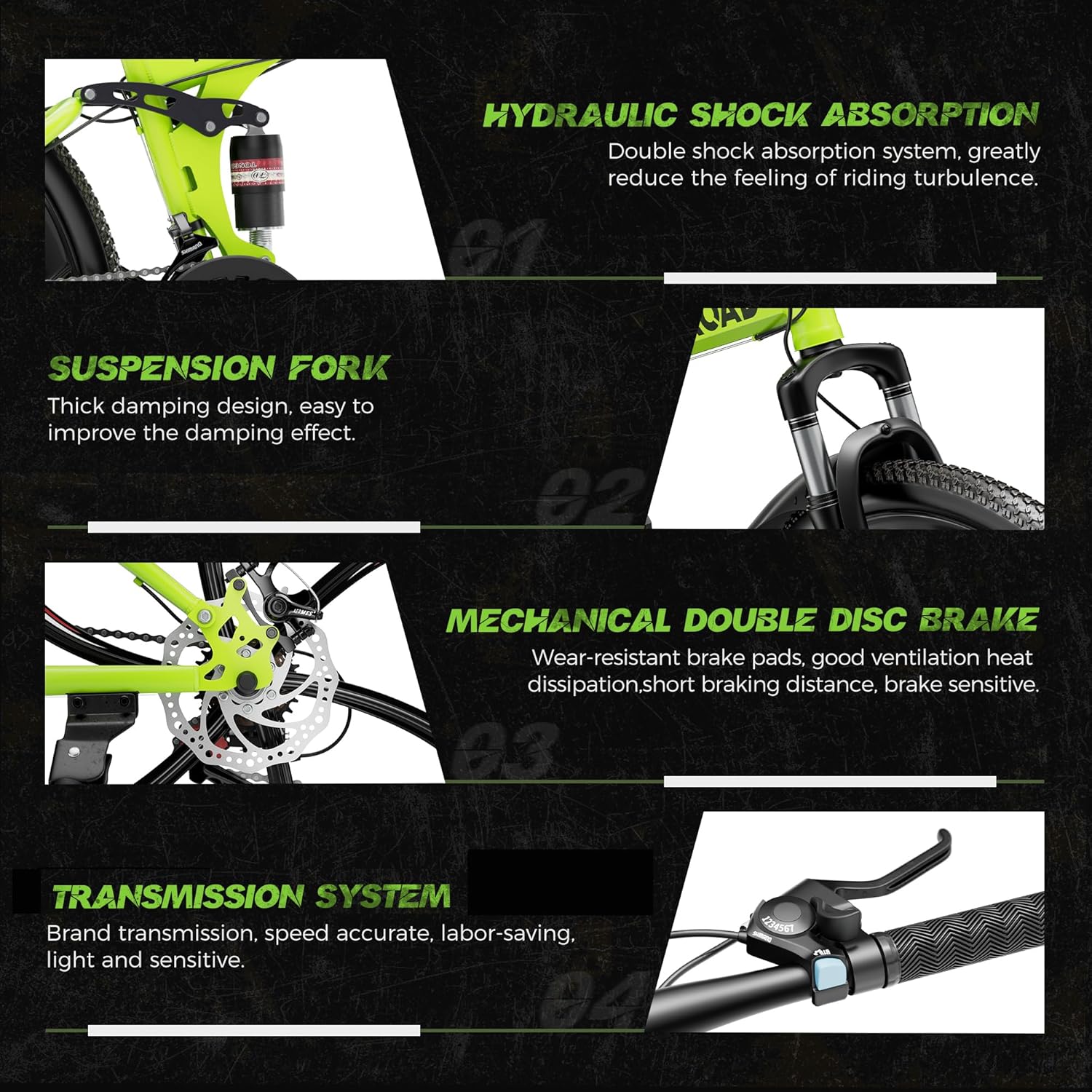 Outroad 26 Inch Folding Mountain Bike, 21 Speed Full Suspension High-Carbon Steel MTB Foldable Bicycle, Dual Disc Brake Non-Slip Folding Bikes for Adults/Men/Women, Black, Orange and Green