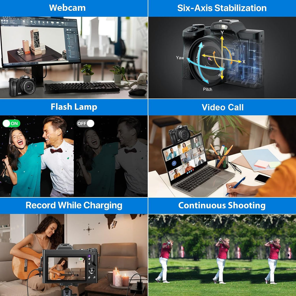 5K Digital Camera WiFi Autofocus Vlogging Camera for YouTube 48MP Camera for Photography and Video, 3.5' Screen Travel Cameras with UV Filter, Anti-Shake,16X Digital Zoom,32GB SD Card,2 Batteries