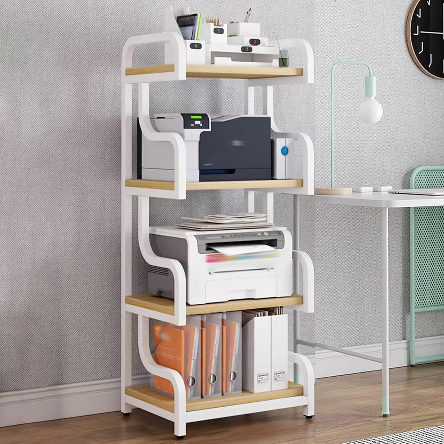 Light Wood Record Player Stand - Floor-Standing Audio Equipment Rack for DVD/Game Console/Projector Storage, Stylish White Stereo Component Shelf