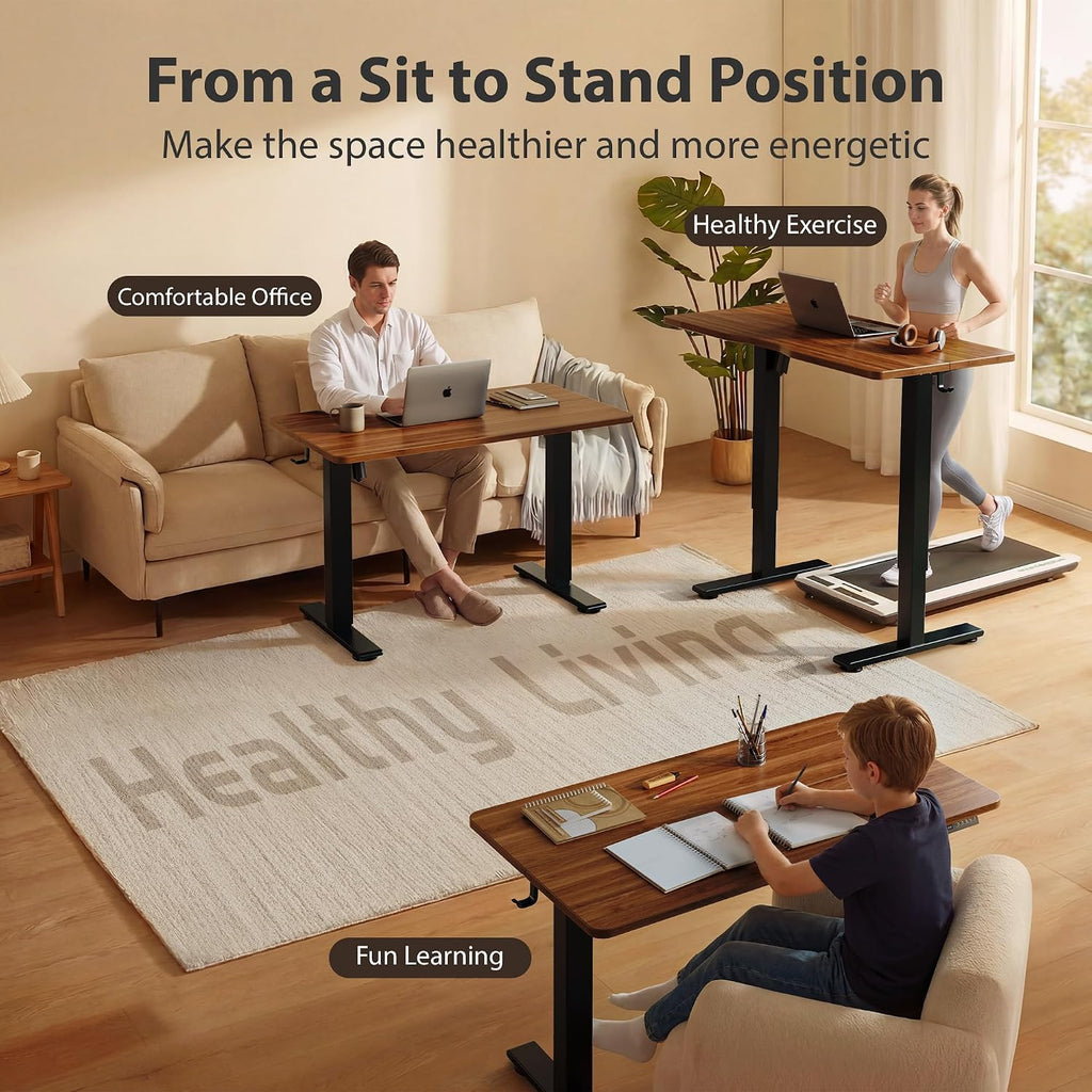 Cubiker Standing Desk, 63x28 Inches Sit Stand Home Office Desk, Electric Stand up Desk, Adjustable Desk with Splice Board, Black Frame/Black Walnut Top