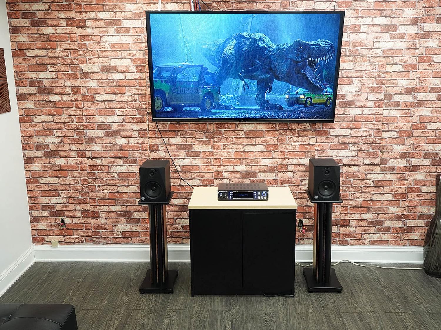 Rockville SS28D Premium 28' Dark Wood Speaker Stands, Solid MDF, Dual Top Plates, 100Lb Capacity, Stable Base for Home Theater & Hi-Fi Audio