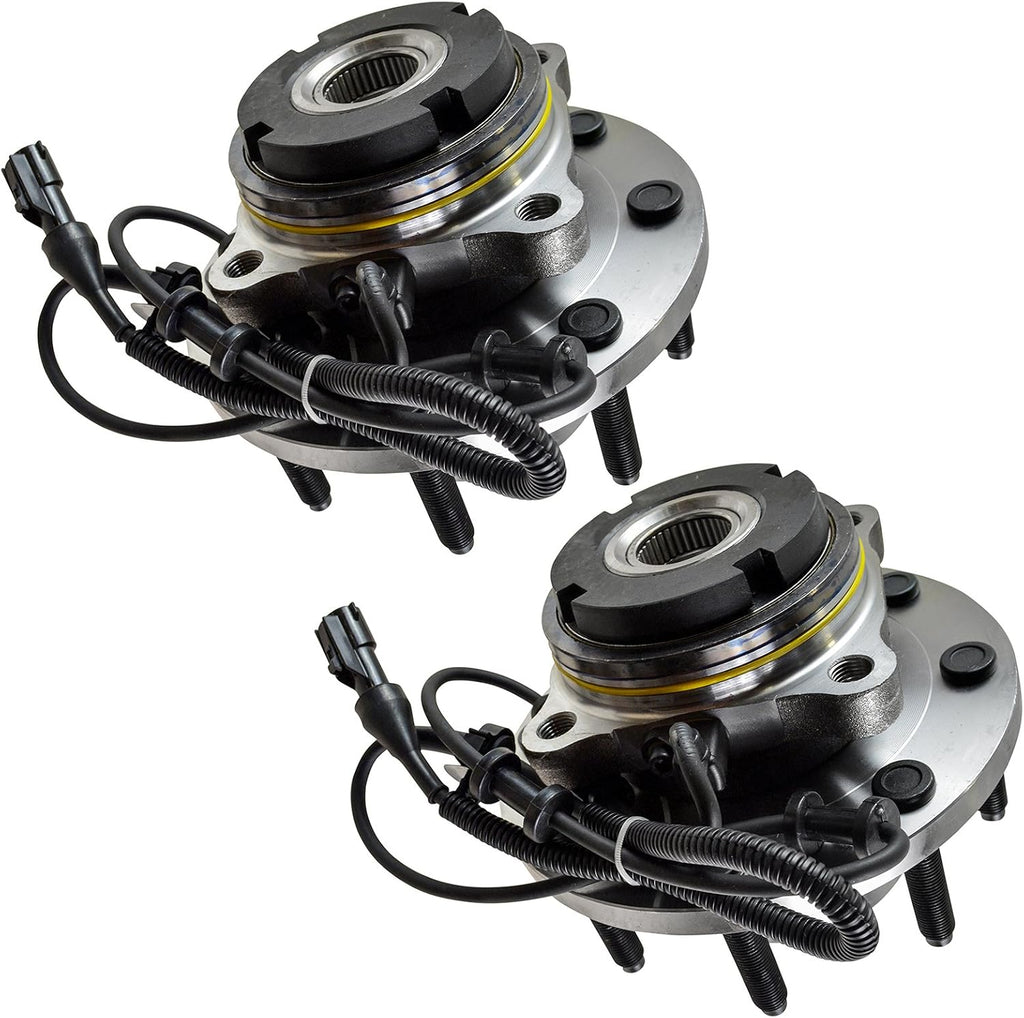 TRQ Front Left and Right Wheel Bearing and Hub Assembly Set 2 Piece Compatible with 03-04 Ford F-250 Super Duty 4WD 03-04 F-350 Super Duty 4WD M14x1.5 Fine Thread Wheel Studs Single Rear Wheels SRW
