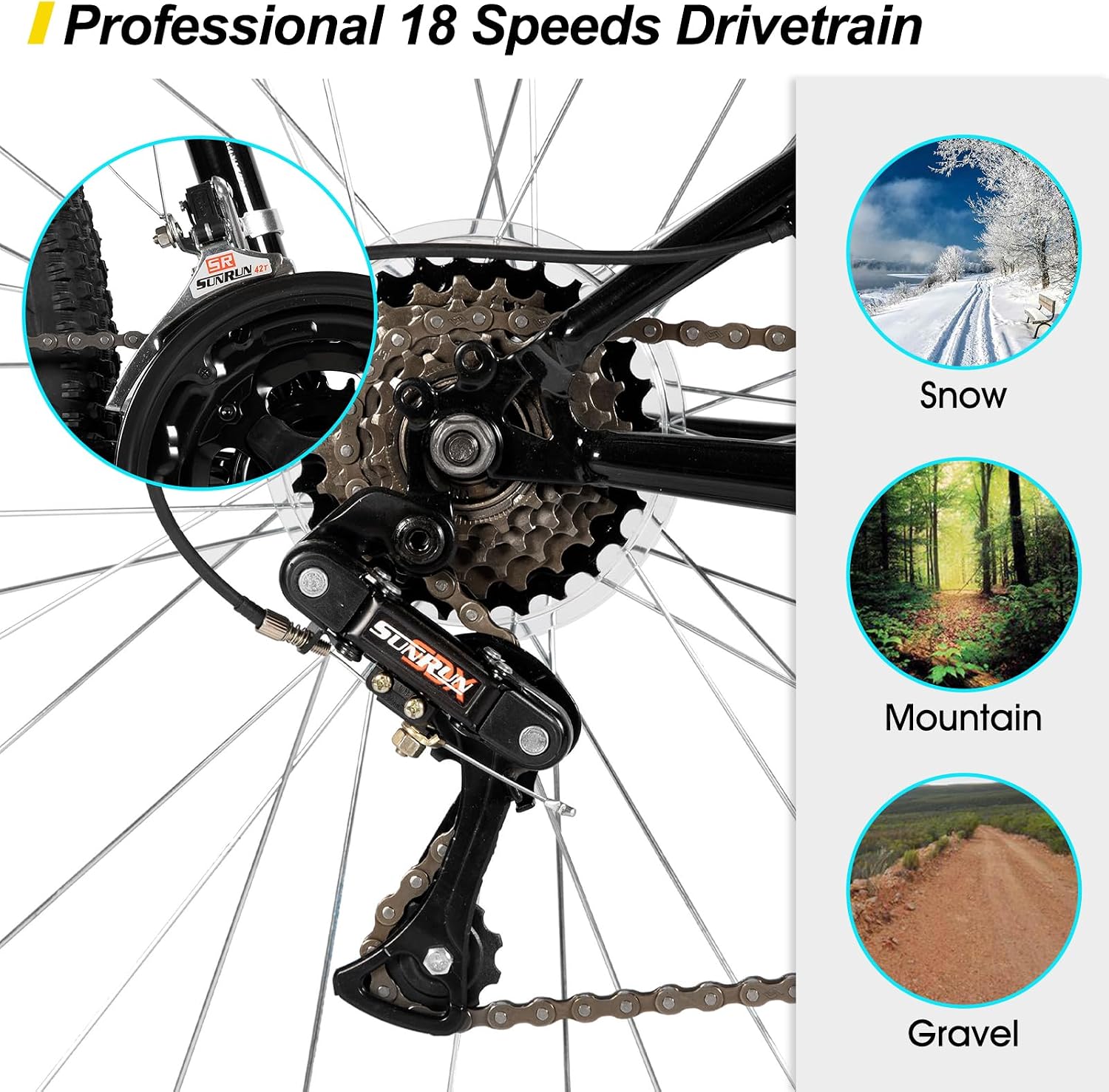 HILAND 26 27 Inch Mountain Bike, Mens Womens MTB with 18 Speeds, High-Tensile Steel Frame, V Brake, Hardtail Bicycle for Adults