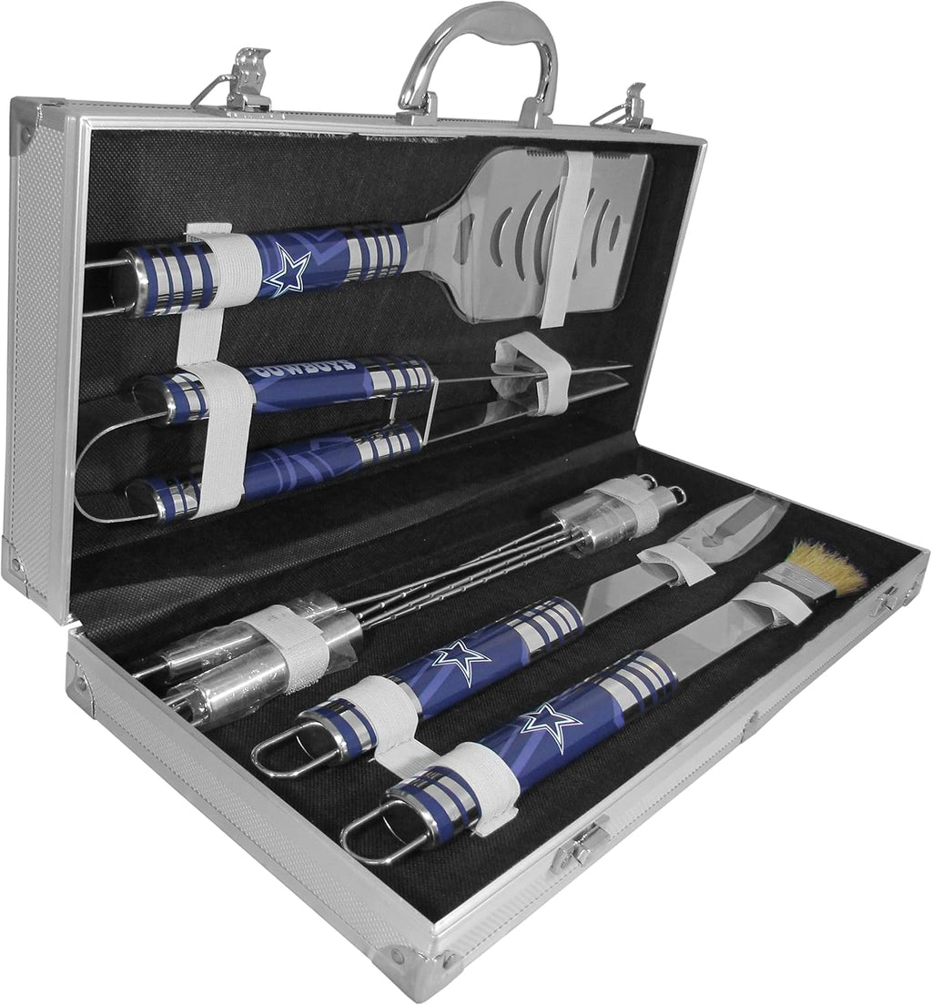 NFL Siskiyou Sports Fan Shop Dallas Cowboys Steel Tailgater BBQ Set w/Case 8 piece Gray