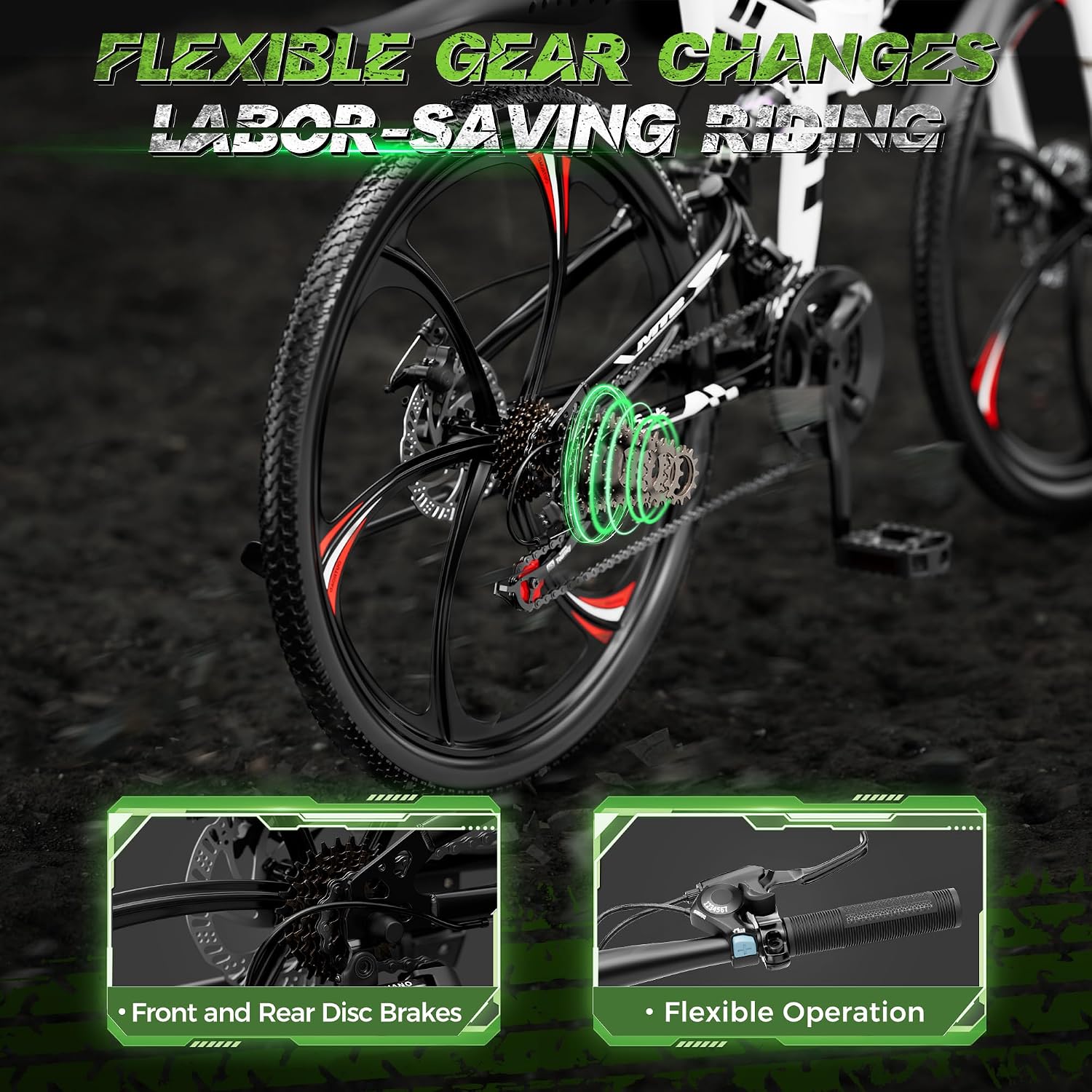 Outroad 26 Inch Folding Mountain Bike, 21 Speed Full Suspension High-Carbon Steel MTB Foldable Bicycle, Dual Disc Brake Non-Slip Folding Bikes for Adults/Men/Women, Black, Orange and Green