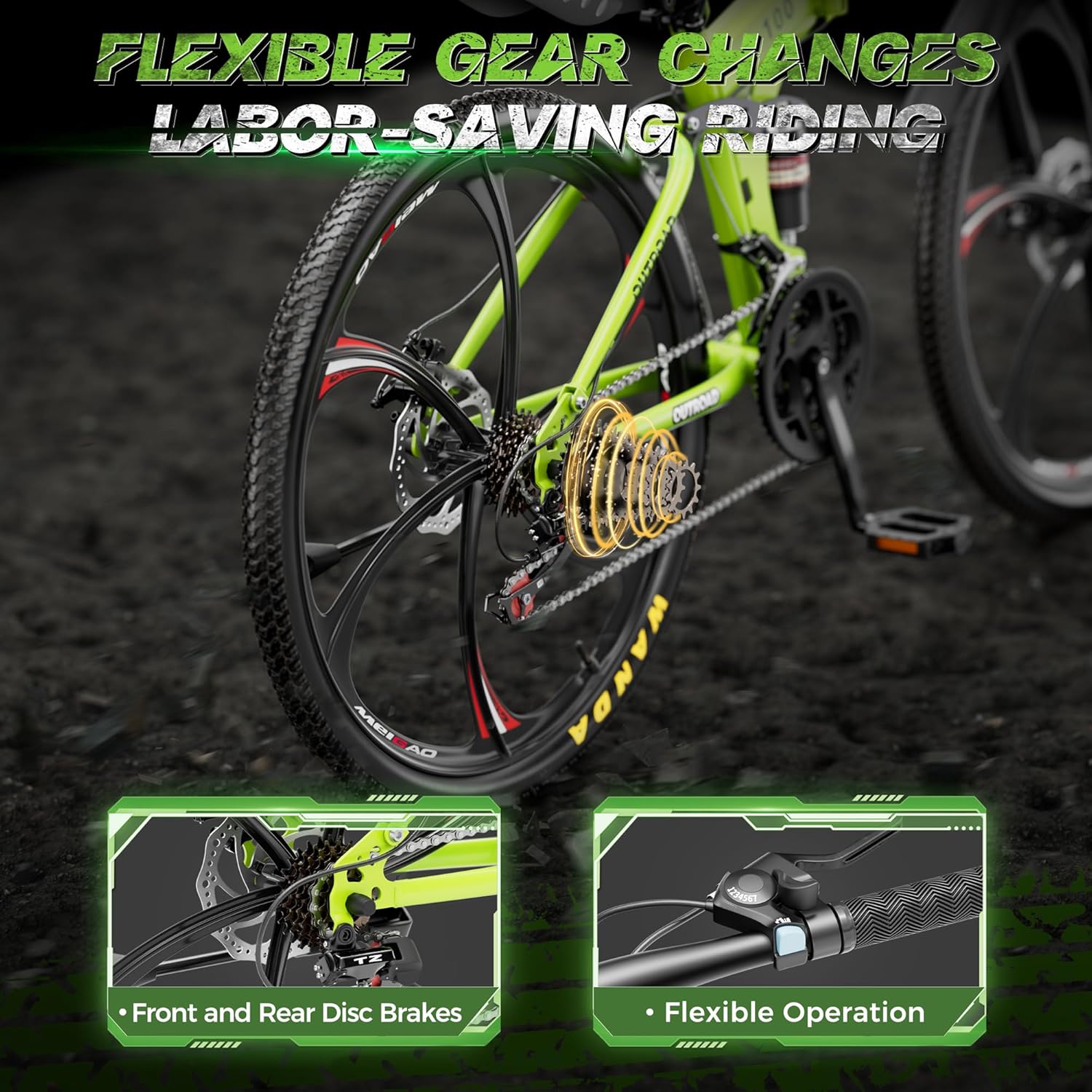 Outroad 26 Inch Folding Mountain Bike, 21 Speed Full Suspension High-Carbon Steel MTB Foldable Bicycle, Dual Disc Brake Non-Slip Folding Bikes for Adults/Men/Women, Black, Orange and Green