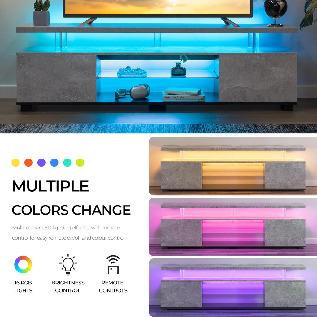 Cubehom Grey TV Stands for Living Room,Glass TV Stand, LED TV Stand for 75+ inch TV,Entertainment Center for Living Room,Bedroom,Home Office