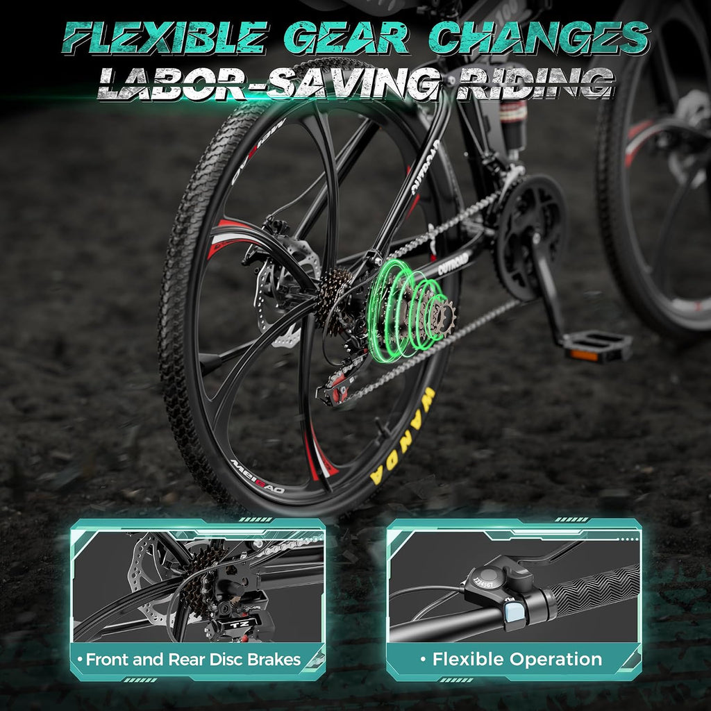 Outroad 26 Inch Folding Mountain Bike, 21 Speed Full Suspension High-Carbon Steel MTB Foldable Bicycle, Dual Disc Brake Non-Slip Folding Bikes for Adults/Men/Women, Black, Orange and Green