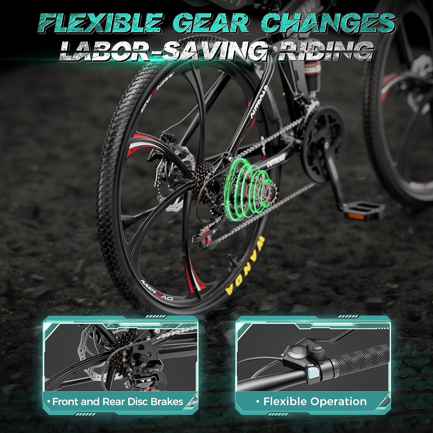 Outroad 26 Inch Folding Mountain Bike, 21 Speed Full Suspension High-Carbon Steel MTB Foldable Bicycle, Dual Disc Brake Non-Slip Folding Bikes for Adults/Men/Women, Black, Orange and Green