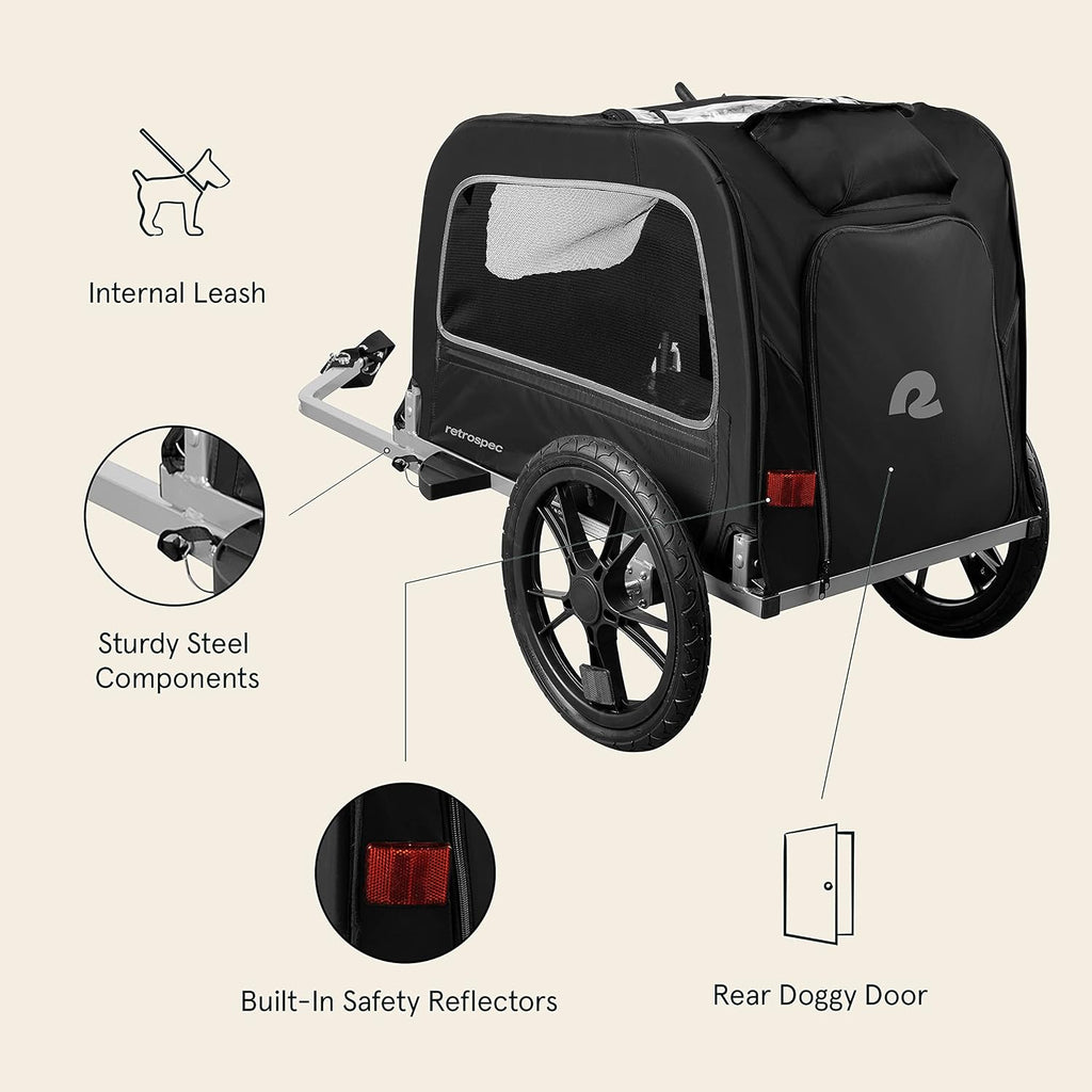 Retrospec Rover Waggin' Pet and Dog Bike Trailer with Weather-Resistant Canopy & Mesh Shield - Foldable Frame, 16in Wheels with Storage Pouch & Internal Safety Leash Supports up to 50 lbs