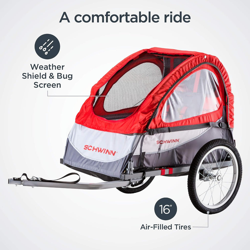 Schwinn Trailblazer Plus Kids Bike Trailer, Single Seat, Universal Coupler, Folding Frame, Quick-Release Wheels, Canopy with Bug Screen and Weather Shield, Schwinn Bike Trailer for Kids