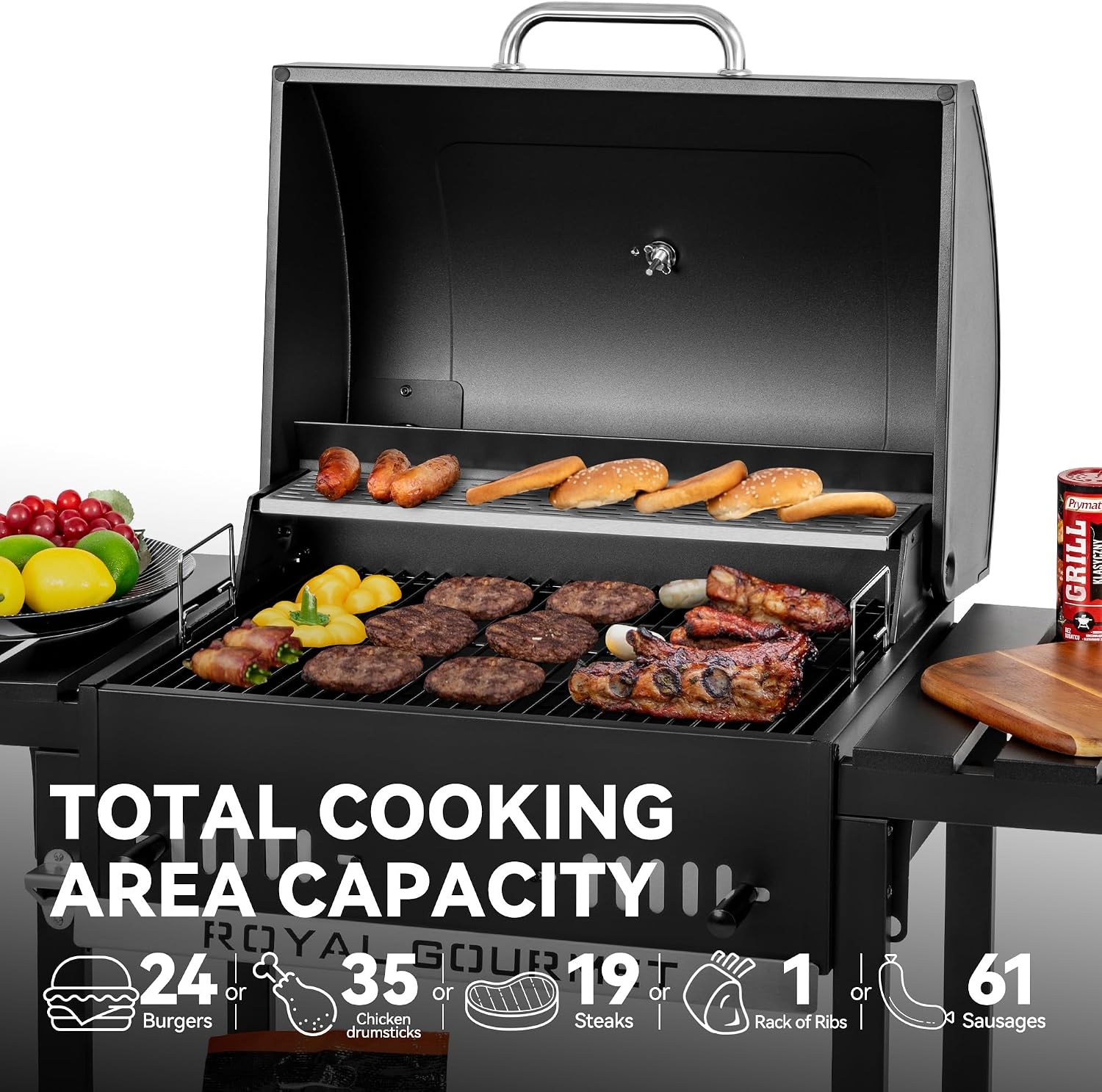 Royal Gourmet 24-Inch Movable Charcoal BBQ Grill with Foldable Side Shelves, Temperature-Controlled, 461 Sq., Ideal for Backyard Party, Outdoor Picnic, Patio Cooking, Garden Grilling, Black