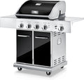 NutriChef 52,000 BTU 5-Burner Stainless Steel Propane Gas Grill with Portable Design, Electronic Ignition, Built-in Thermometer and Heavy-Duty Construction