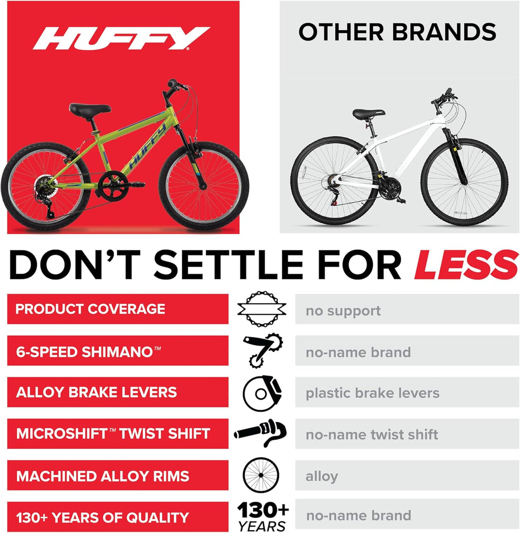 Huffy Stone Mountain Bike for Men and Women, 20'/24'/26', 6-Speed (20') or 21-Speed, Front or Dual Suspension (Varies), Multiple Colors, Adjustable Saddle, Shimano Equipped, All-Terrain Tires